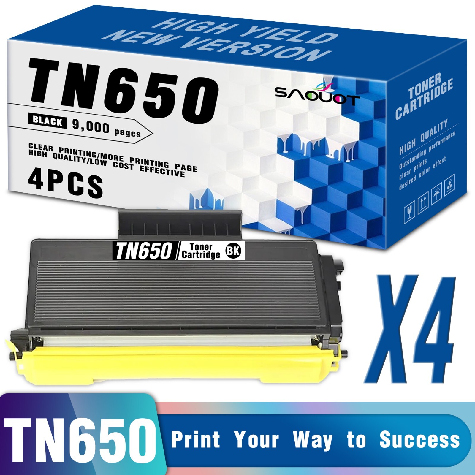 4PK TN 650 Toner Cartridge for Brother TN650 Black HL-5350DN MFC-8890DW