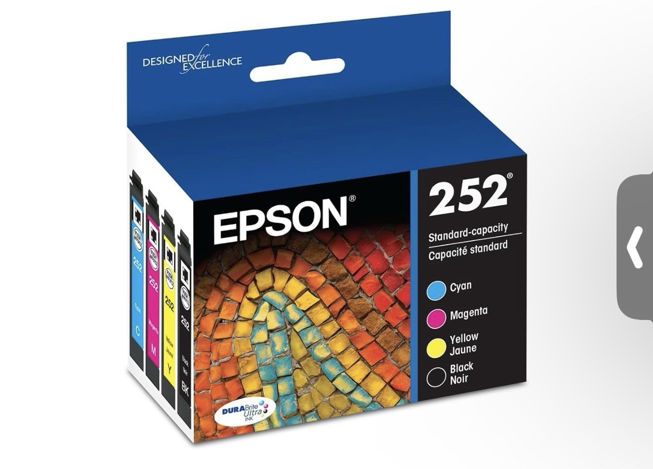 Genuine Epson 252 Ink 4-Pack Black Cyan Magenta Yellow T252120-BCS OEM