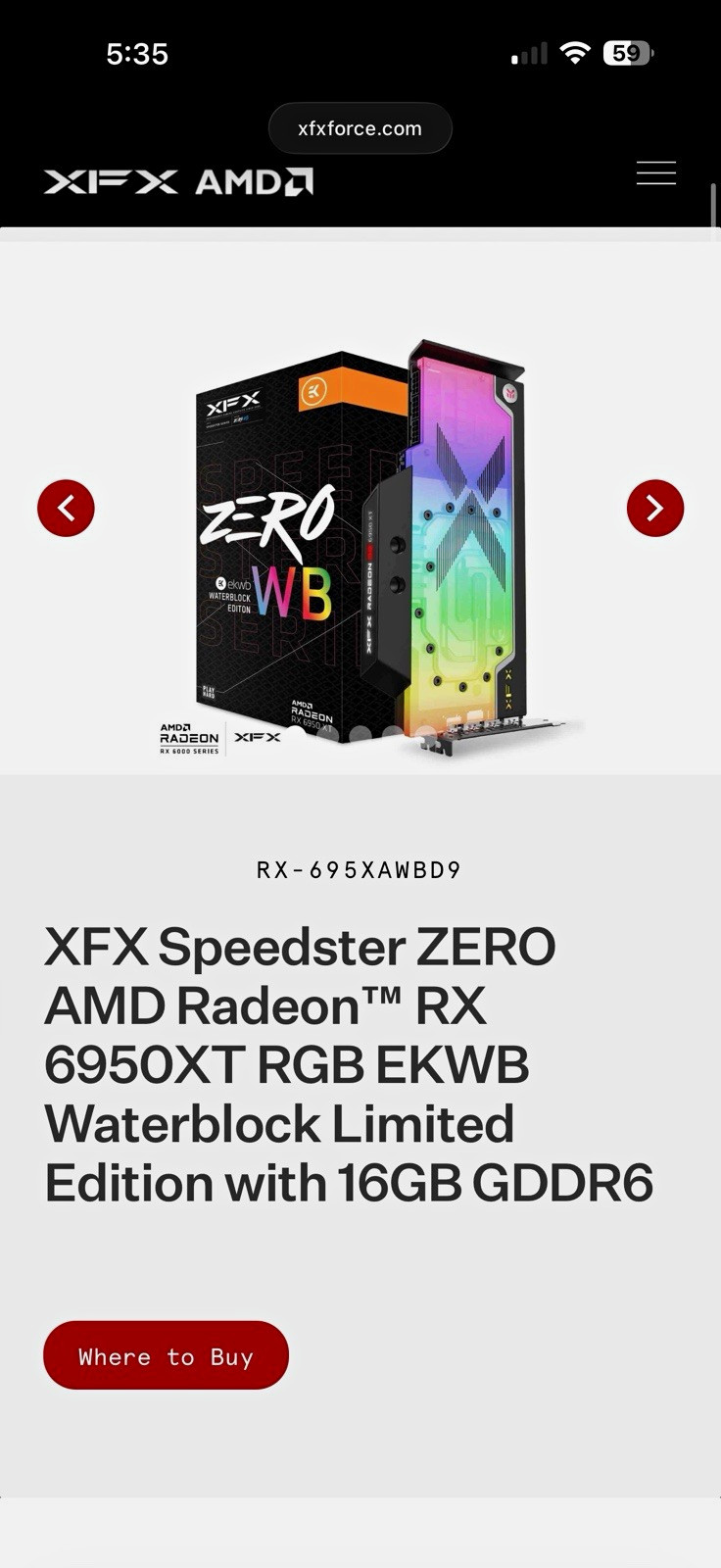 XFX Speedster ZERO AMD Radeon RX 6950 XT 16GB GDDR6 RGB Graphics Card