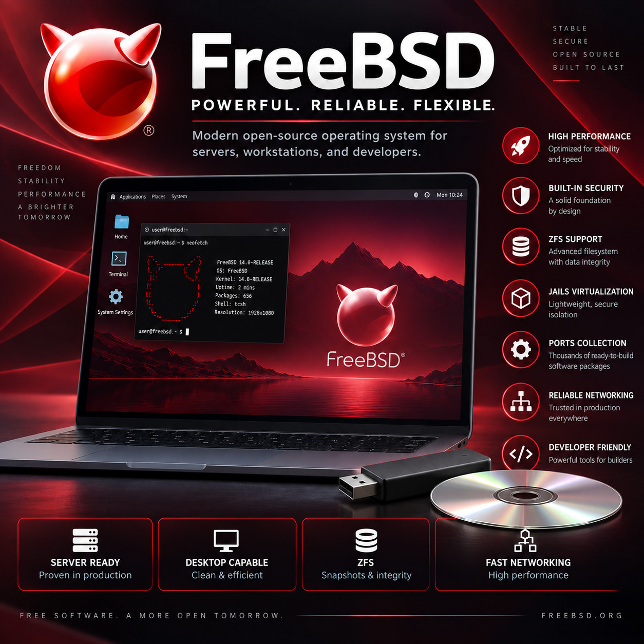 FreeBSD Linux Installer - USB or CD - x64 and ARM (2-in-1) - Fast Easy Preloaded