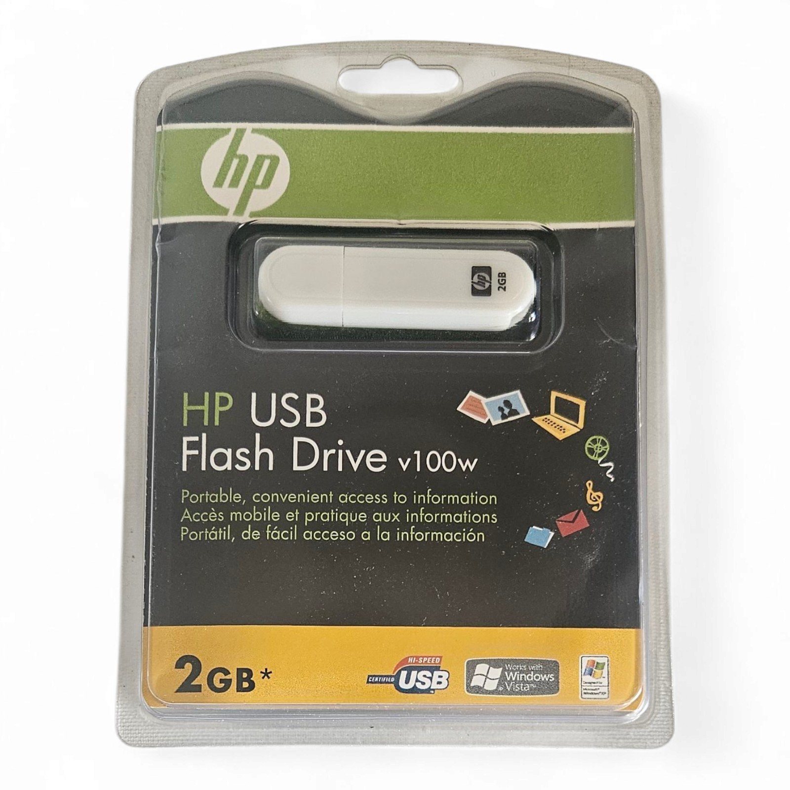 HP USB Flash Drive v100w 2GB - New Original Packaging USB Stick White Vintage Retro