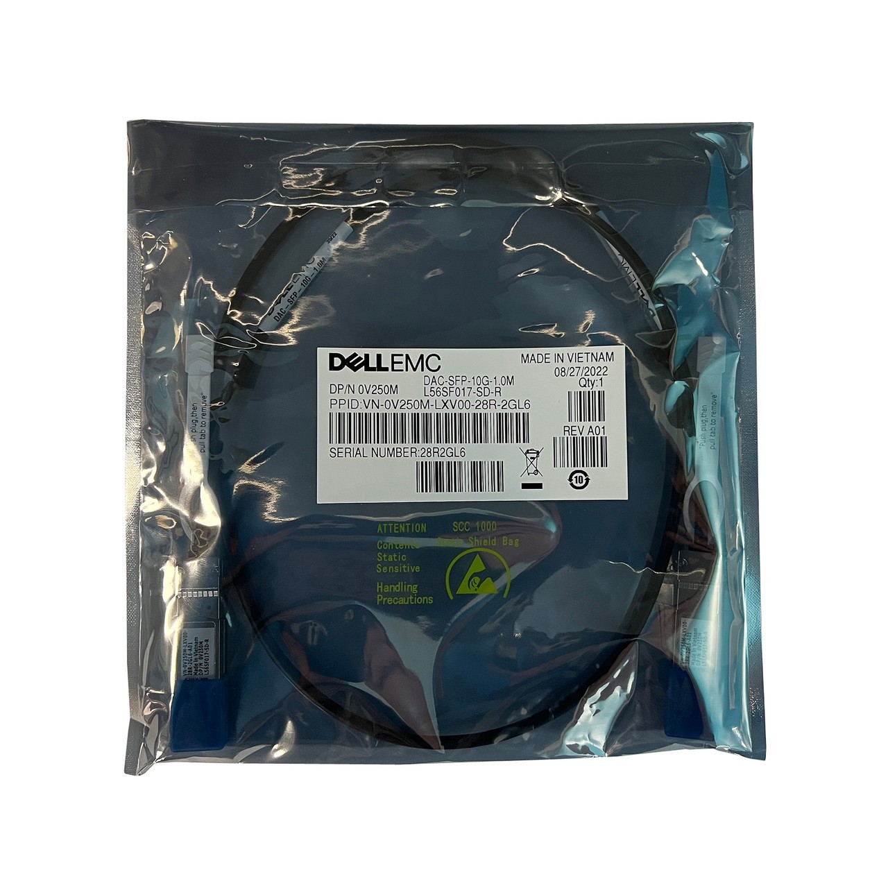 Dell 0V250M DAC-SFP-10G-1.0M 10GbE Twinax Direct Attach Cable – New Open Box