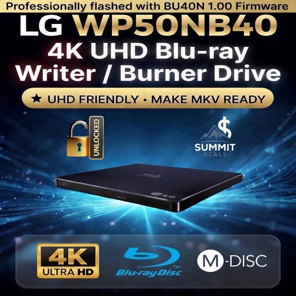 LG WP50NB40 External UHD Friendly 4K Blu-ray Burner LibreDrive MakeMKV Flashed