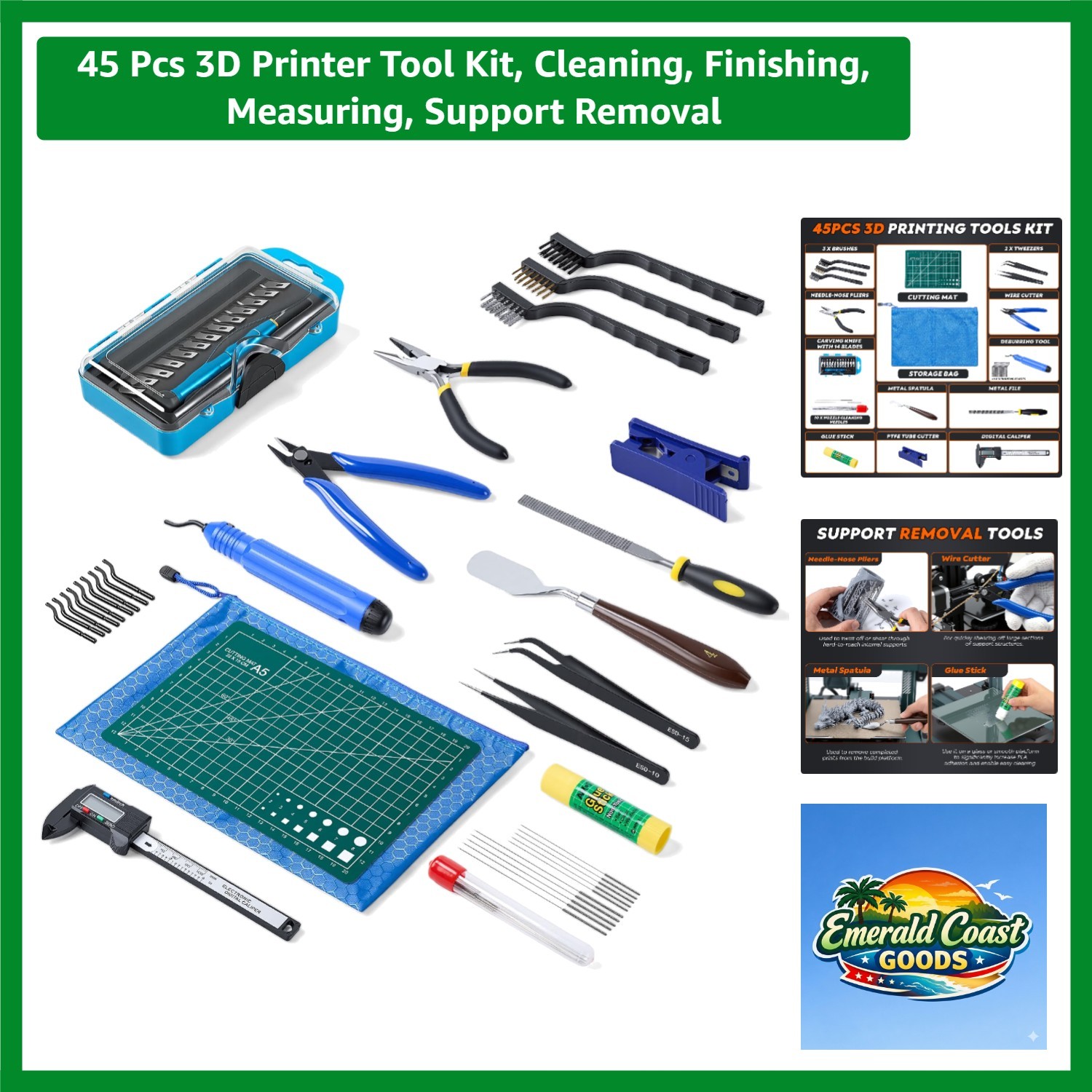 45 Pcs 3D Printer Tool Kit, Cleaning, Finishing, Measuring, Support Removal