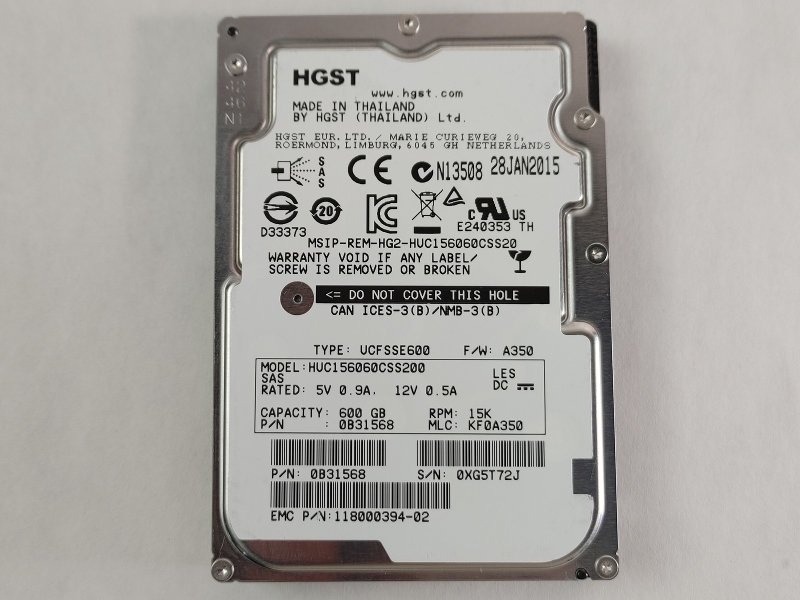 Lot of 10 HGST EMC HUC156060CSS200 CLAR600 600 GB 2.5 in SAS 3 Server Hard Drive