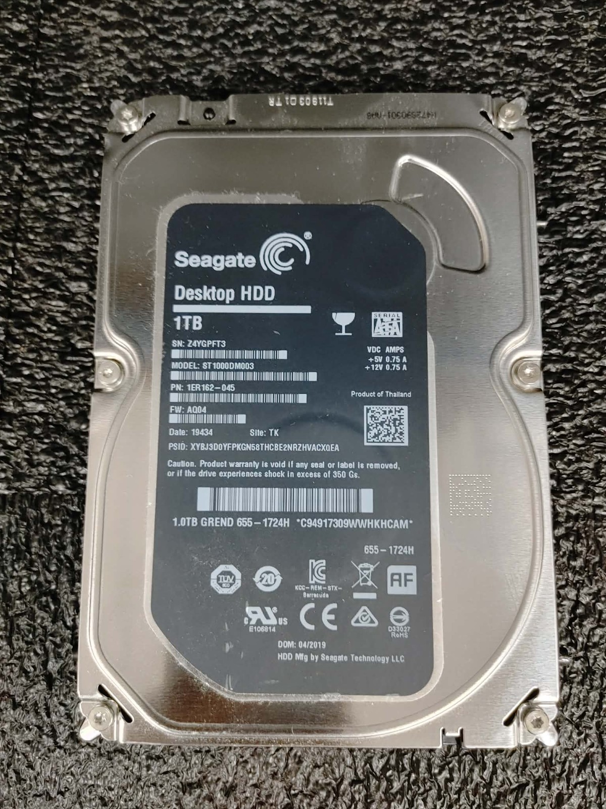 Seagate 1ER162-045 ST1000DM003 1TB 7.2K RPM 64MB FW AQ04 DC 19434 SATA 3.5" HDD
