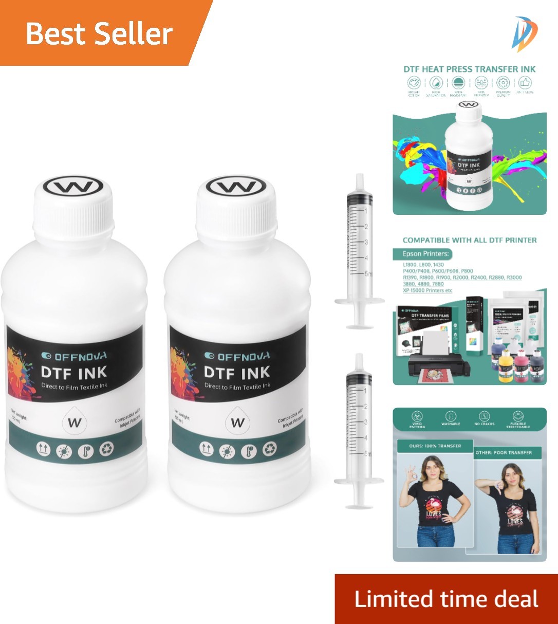 500ml DTF White Ink Refill, Vivid Color for Custom Apparel Printing