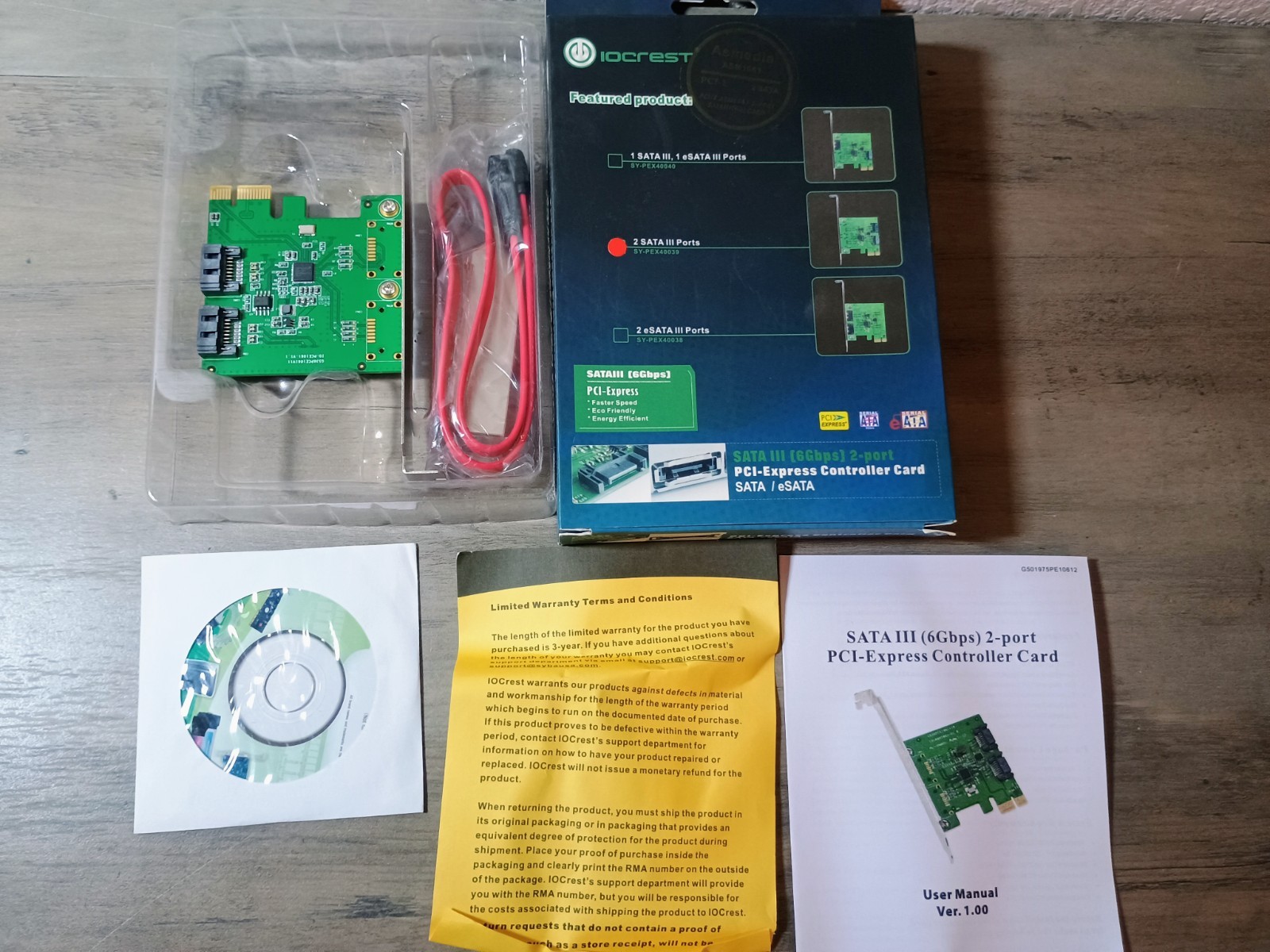Syba IOCREST SY-PEX40039 2 Port SATA III PCI-e 2.0 x1 Card (6GBPS) - NEVER USED