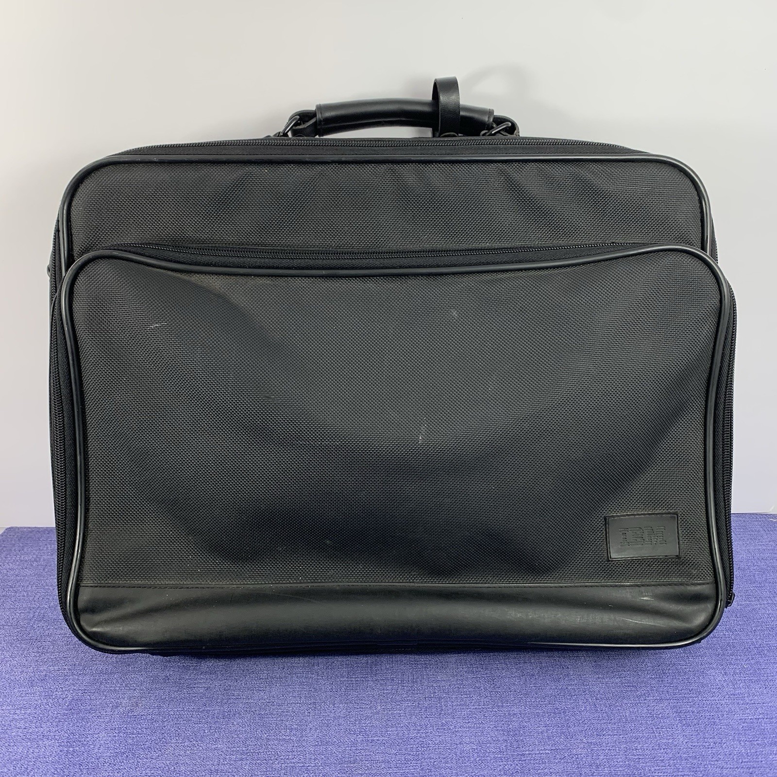 Vintage IBM Padded Laptop Briefcase Messenger Bag Black Ballistic Nylon Drip