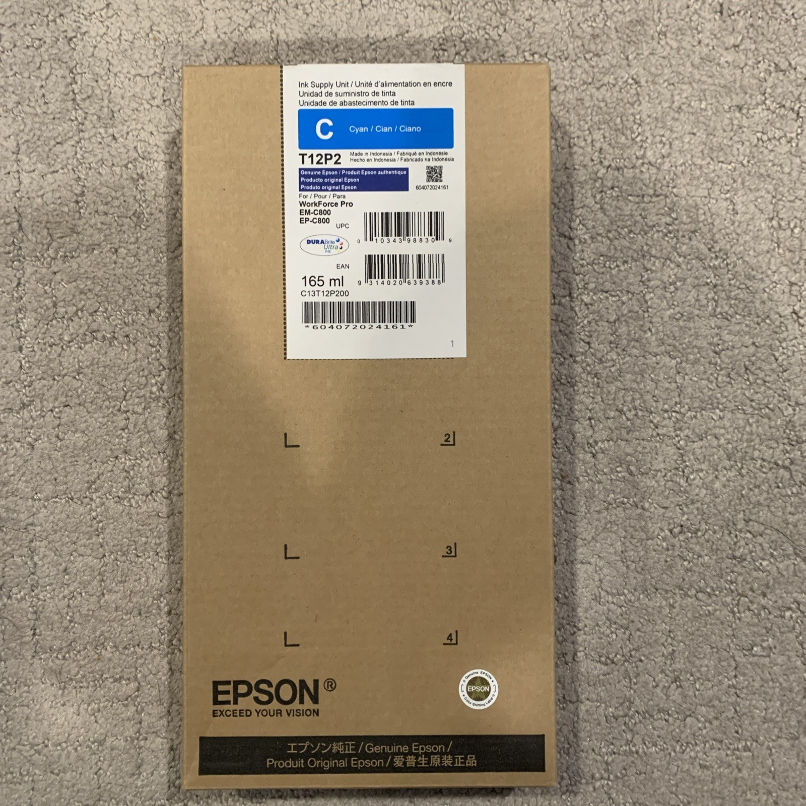 Genuine Epson WorkForce Pro EM/EP-C800 Cyan XXL Ink T12P2 OEM
