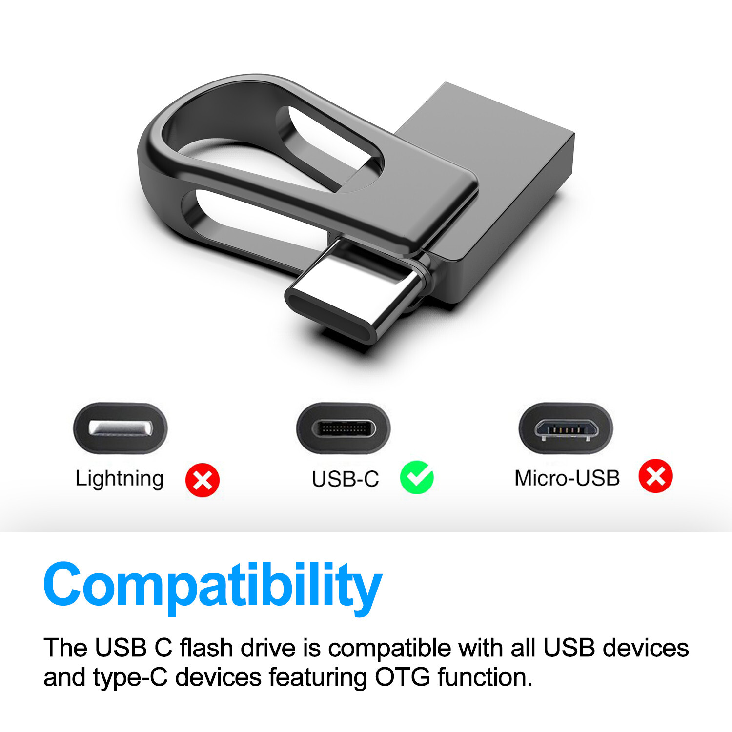 32/64/128GB USB 3.0 Metal Waterproof Type C Dual Flash Drive Memory Stick 