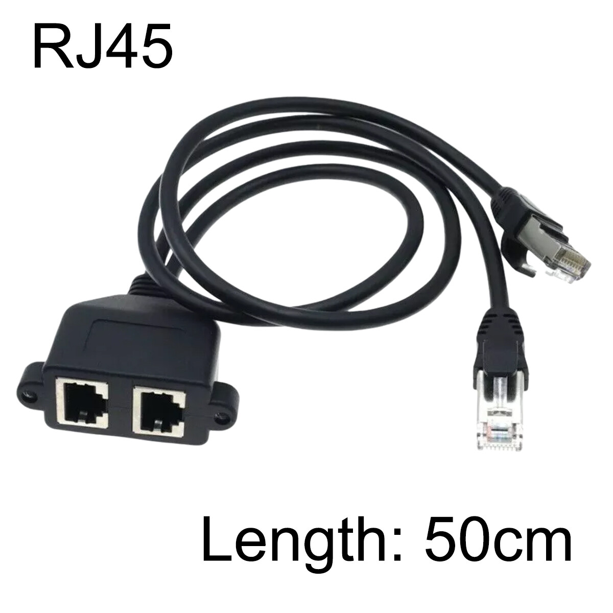 1pc 2x RJ45 Male to Dual Female Panel Mount Ethernet Lan Network Extension Cable