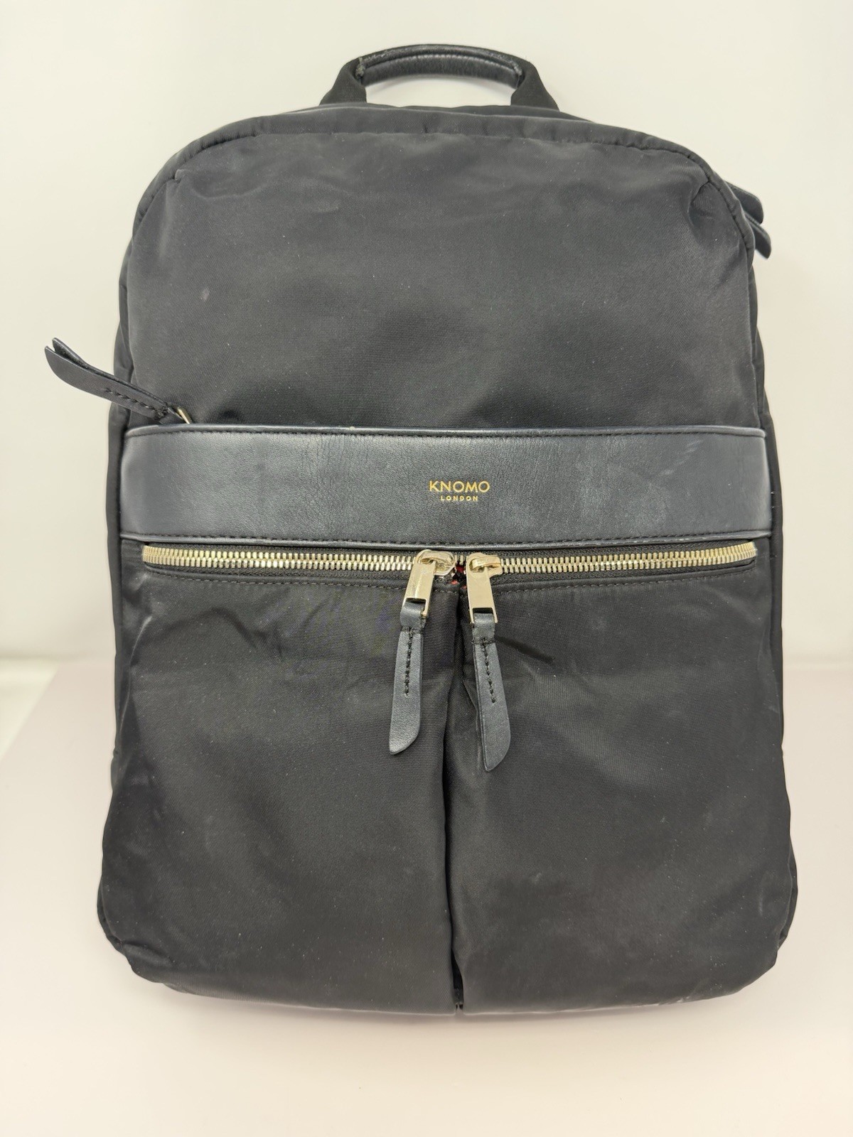 KNOMO London Beauchamp Black Leather Laptop Bag Computer Backpack 12”x14”x4”