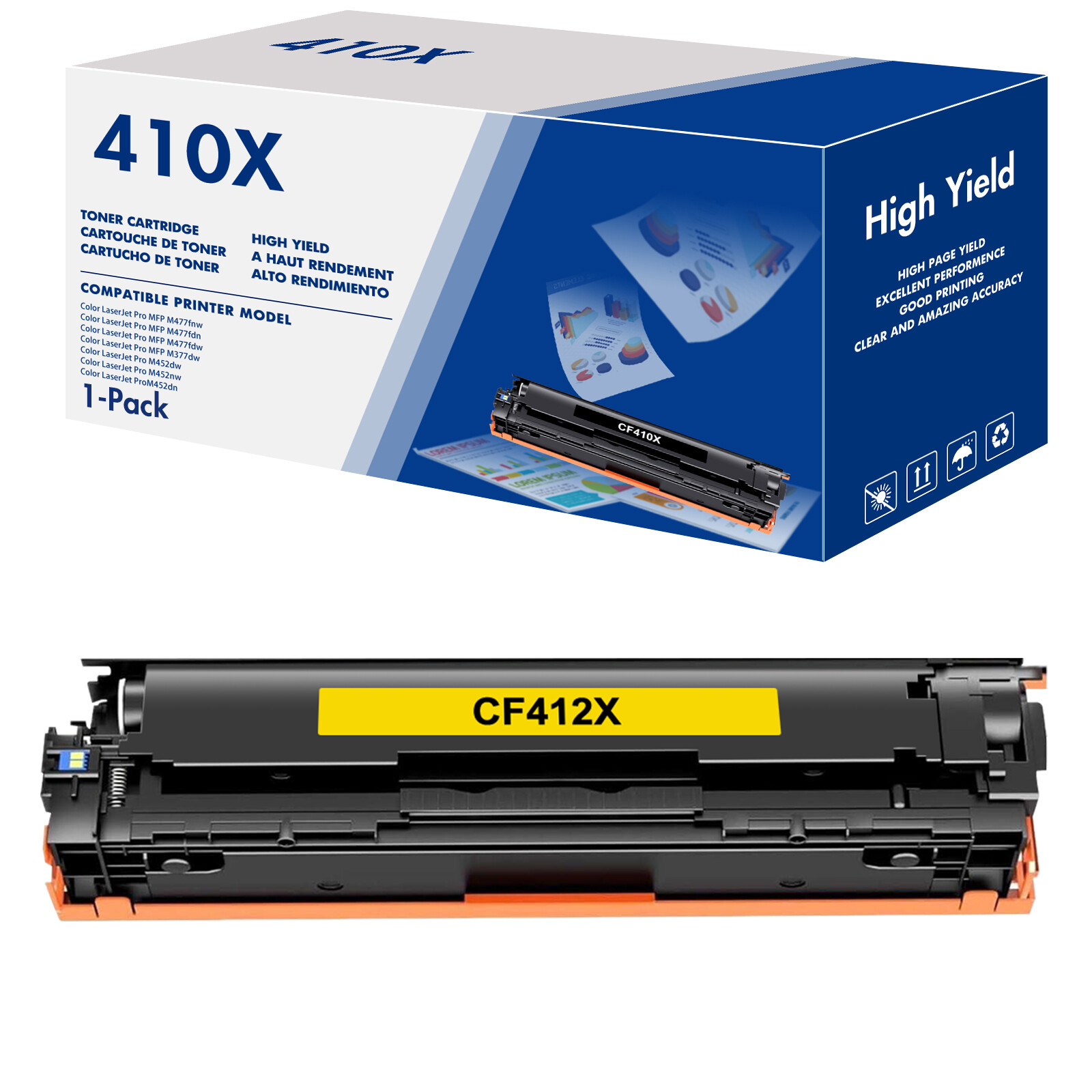 1PK CF412X YELLOW Toner Compatible With HP 410X LaserJet Pro MFP M477fdw M477fnw
