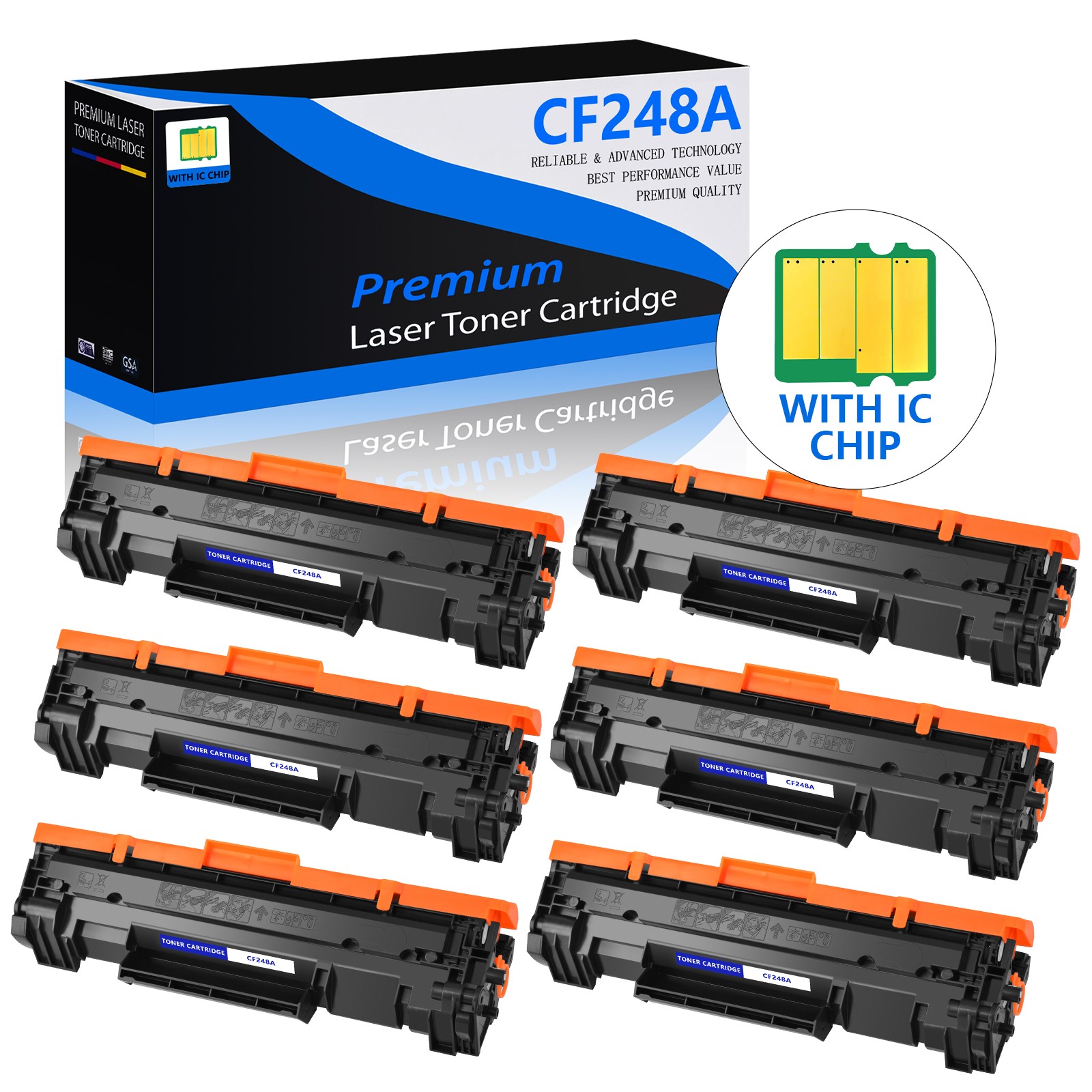 6PK CF248A 48A Toner Cartridge Compatible with HP Laserjet Pro M15a M15w M16a BK