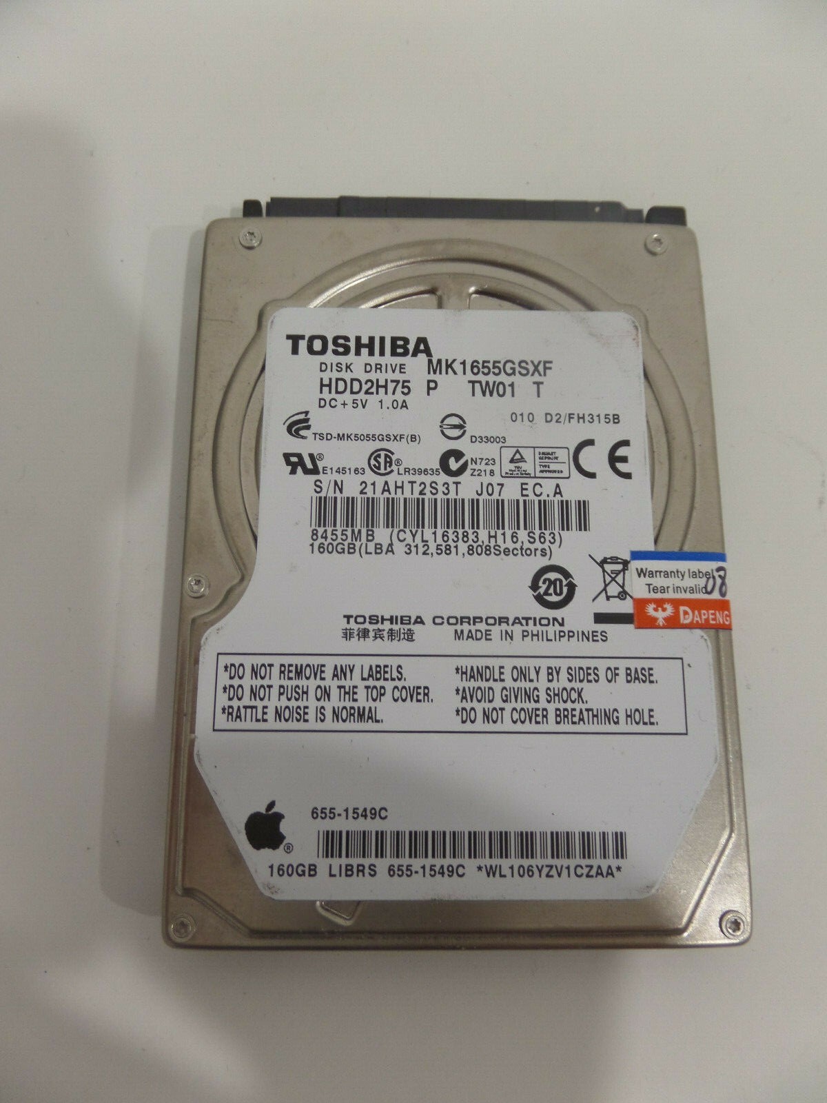 OEM Apple 655-1549C MacBook 160GB SATA Hard Drive With OS X 10.4 Tiger