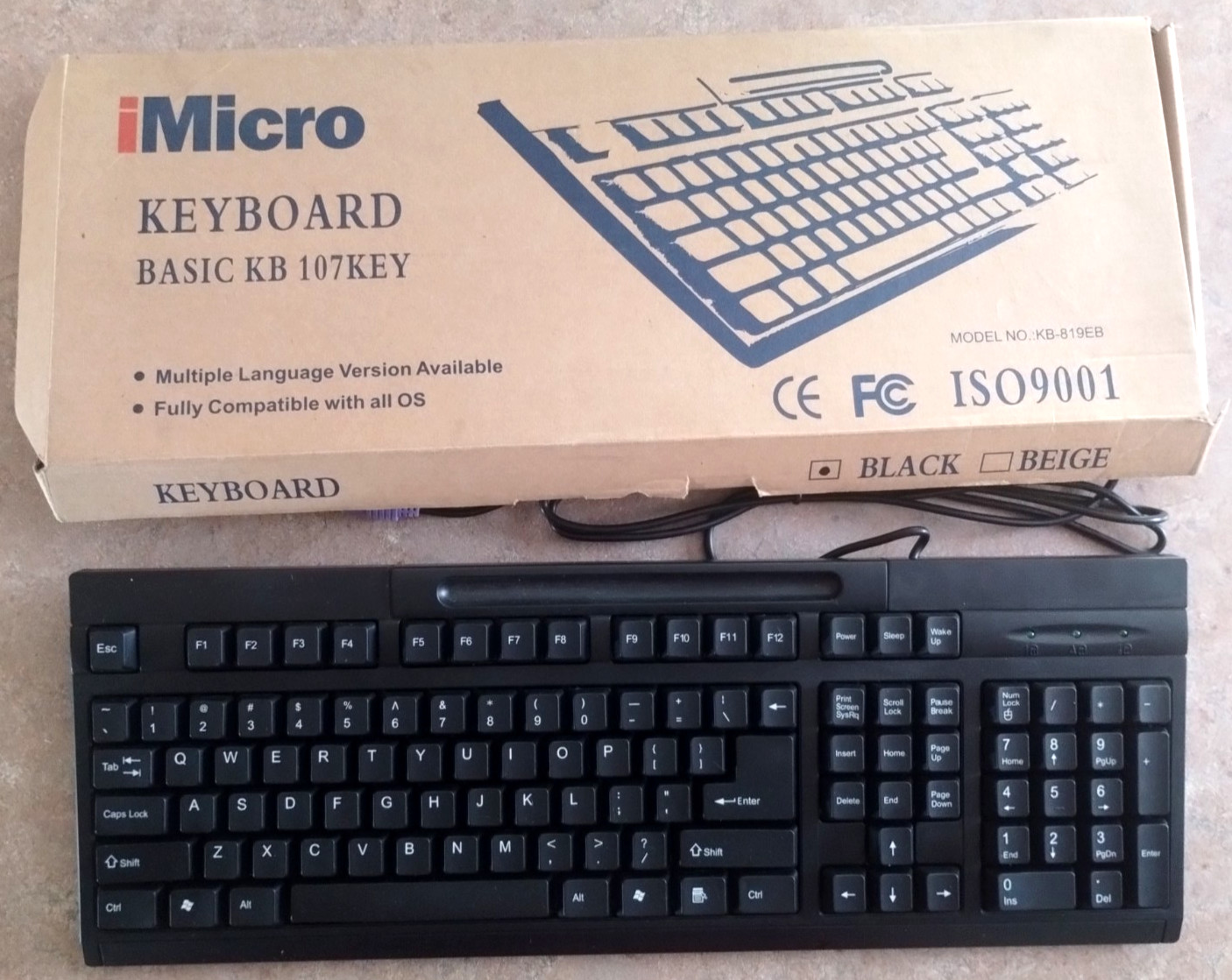 iMicro KB-819EB 107-Key Wired PS/2 Basic Keyboard Black NEW in Original Box
