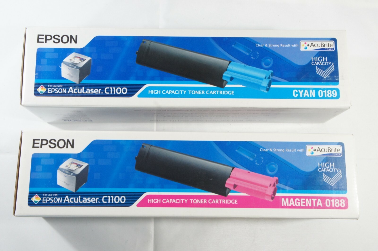 OEM Original Epson Aculaser C1100 Magenta 0188 + Cyan 0189 High Capacity Toner 
