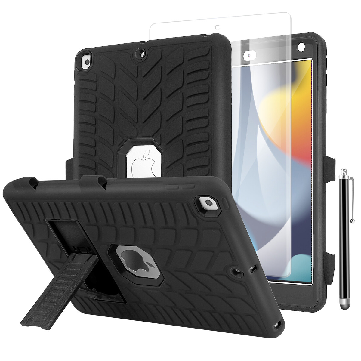 For iPad 7/8/9/10th Gen Case Heavy Duty Shockproof Stand Cover +Screen Protector