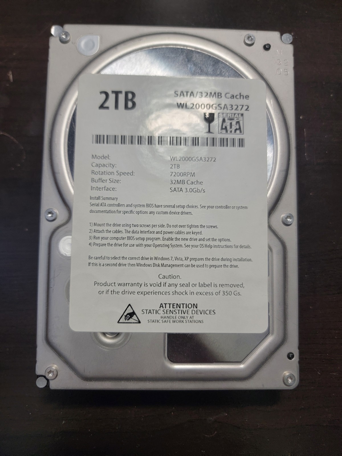 White Label 2TB SATA 3.0 3.5" 7200RPM 32MB Cache Internal HDD WL2000GSA3272