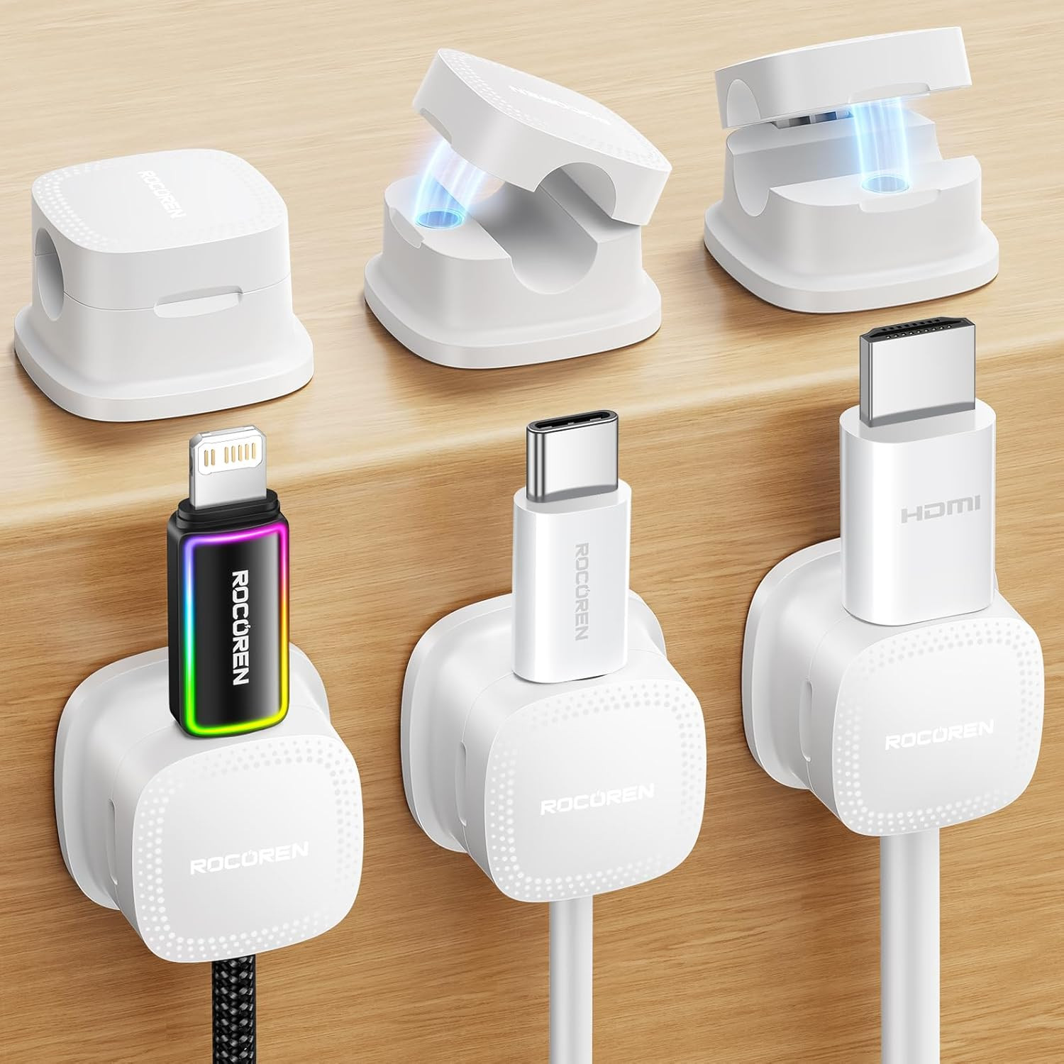 Paquete de 6clips magneticos para cables organizador de cables suave y ajustable