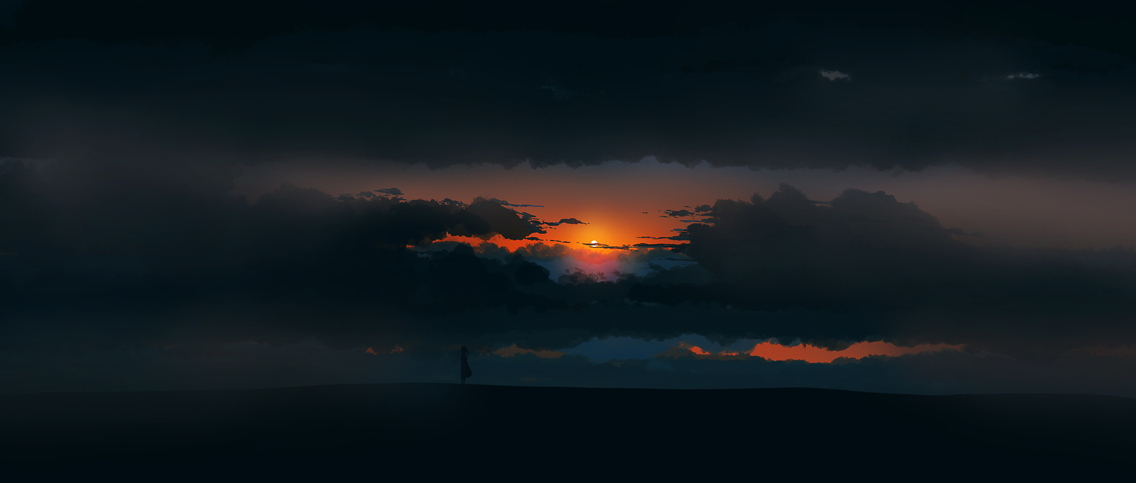 Landscape  art minimalism dark nature alone sunset glow Custom Gaming Mat Desk