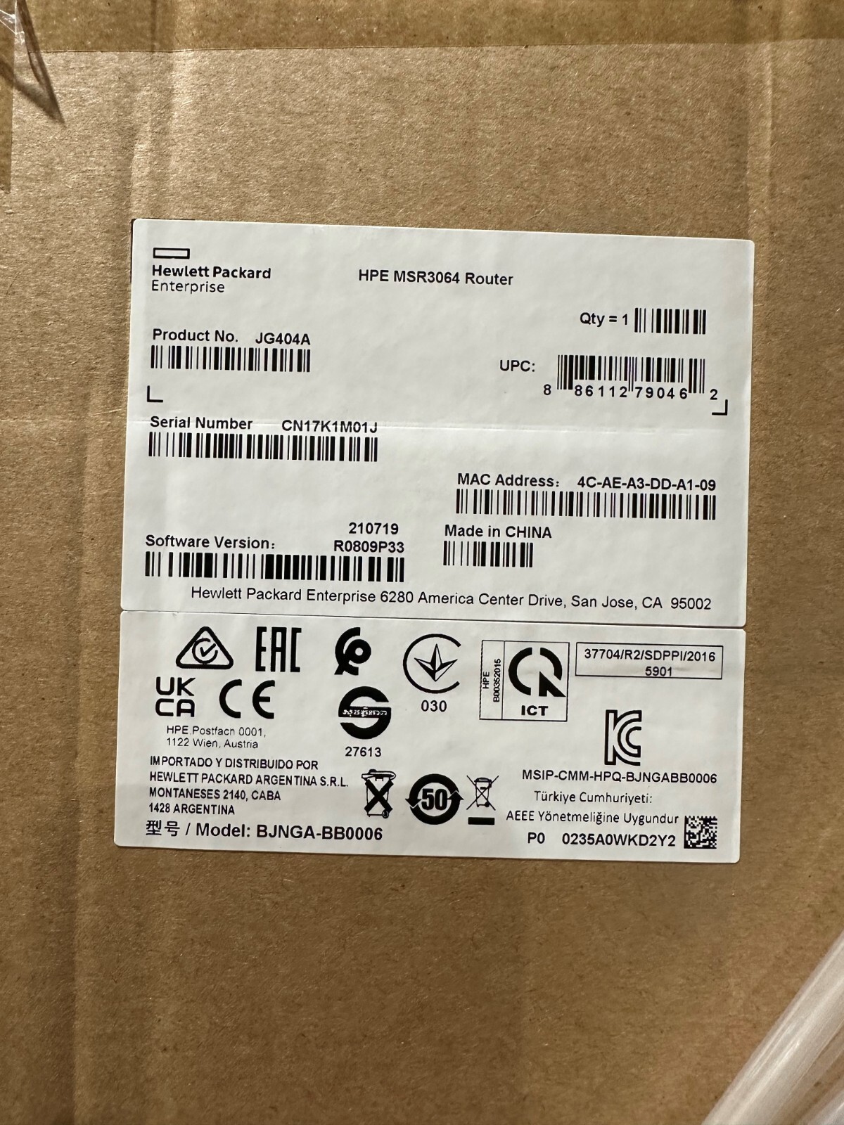 JG404A  HPE FlexNetwork MSR3064 Router - Brand New Sealed
