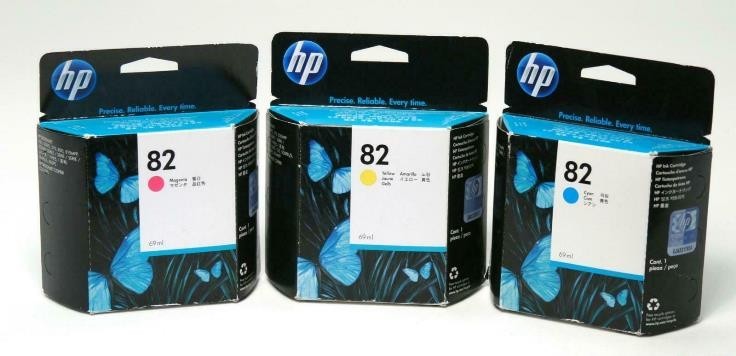 Set 3 Genuine Factory Sealed HP 82 Cyan Magenta Yellow HI YLD Inkjets 2013-2015
