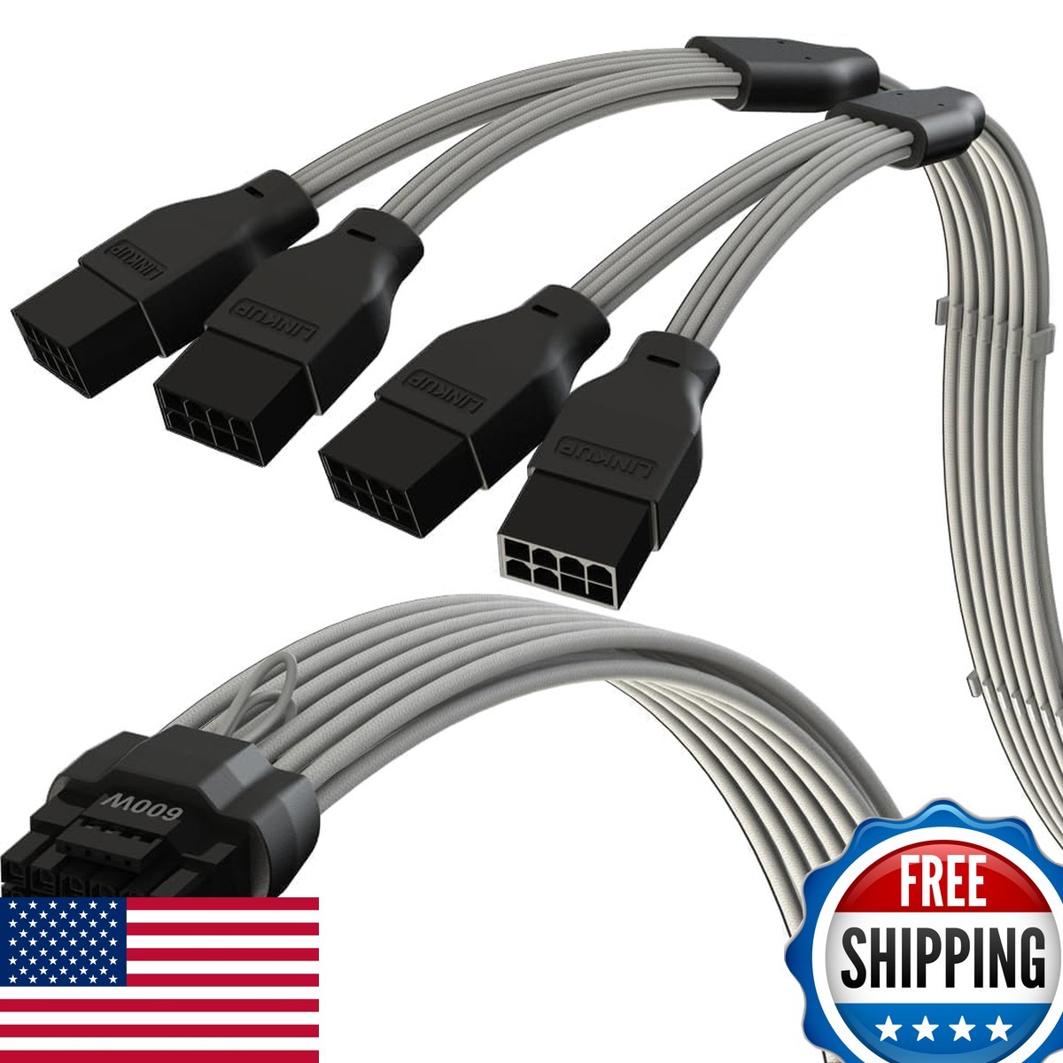 LINKUP 12VHPWR GPU Power Extension Cable 45cm White