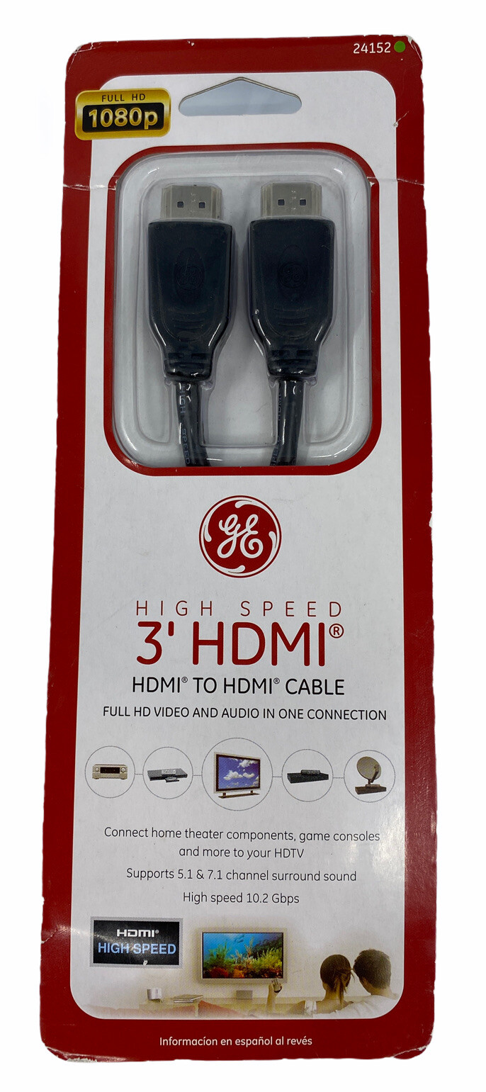 GE High Speed HDMI Cable 3-ft 30-Gauge 24152 Electrical Home Audio Video. New