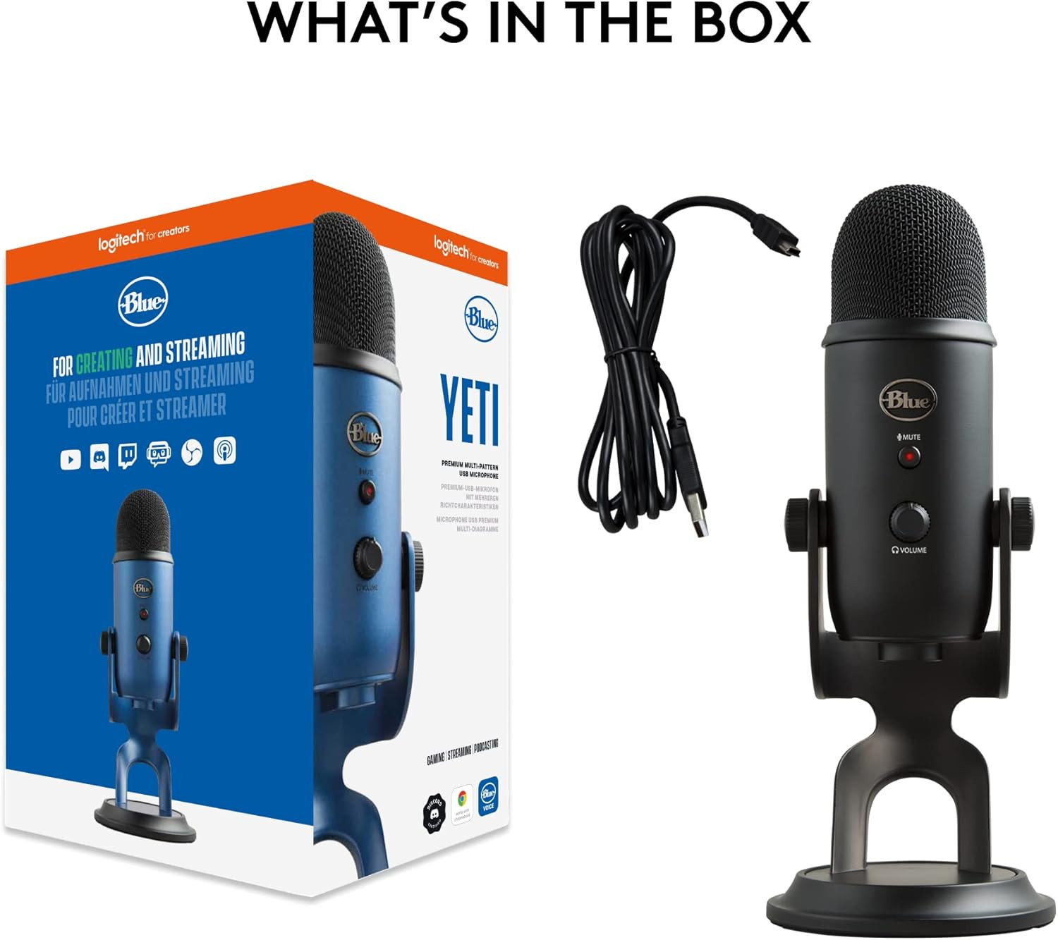 Logitech Creators Blue Yeti USB Microphone with Blue VOCE, 4 Pickup Patterns