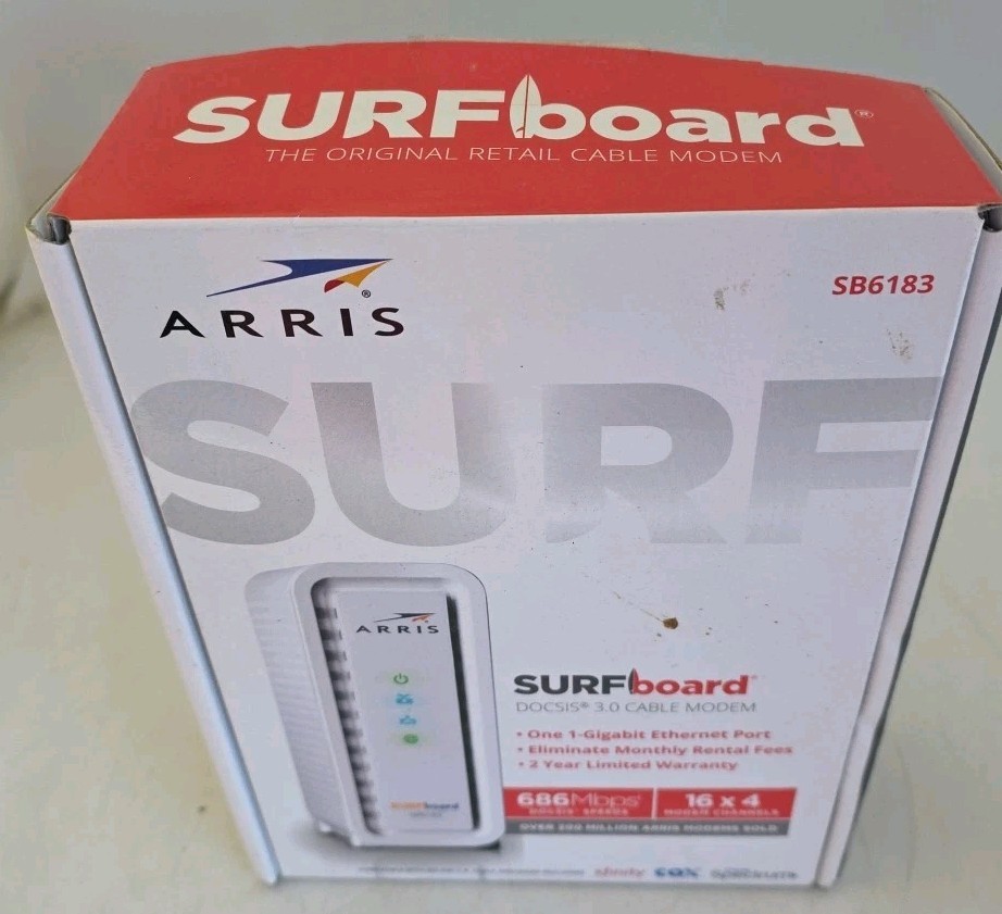 New other Sealed ARRIS SB6183 Surfboard 16x4 DOCSIS 3.0 Cable Modem - White