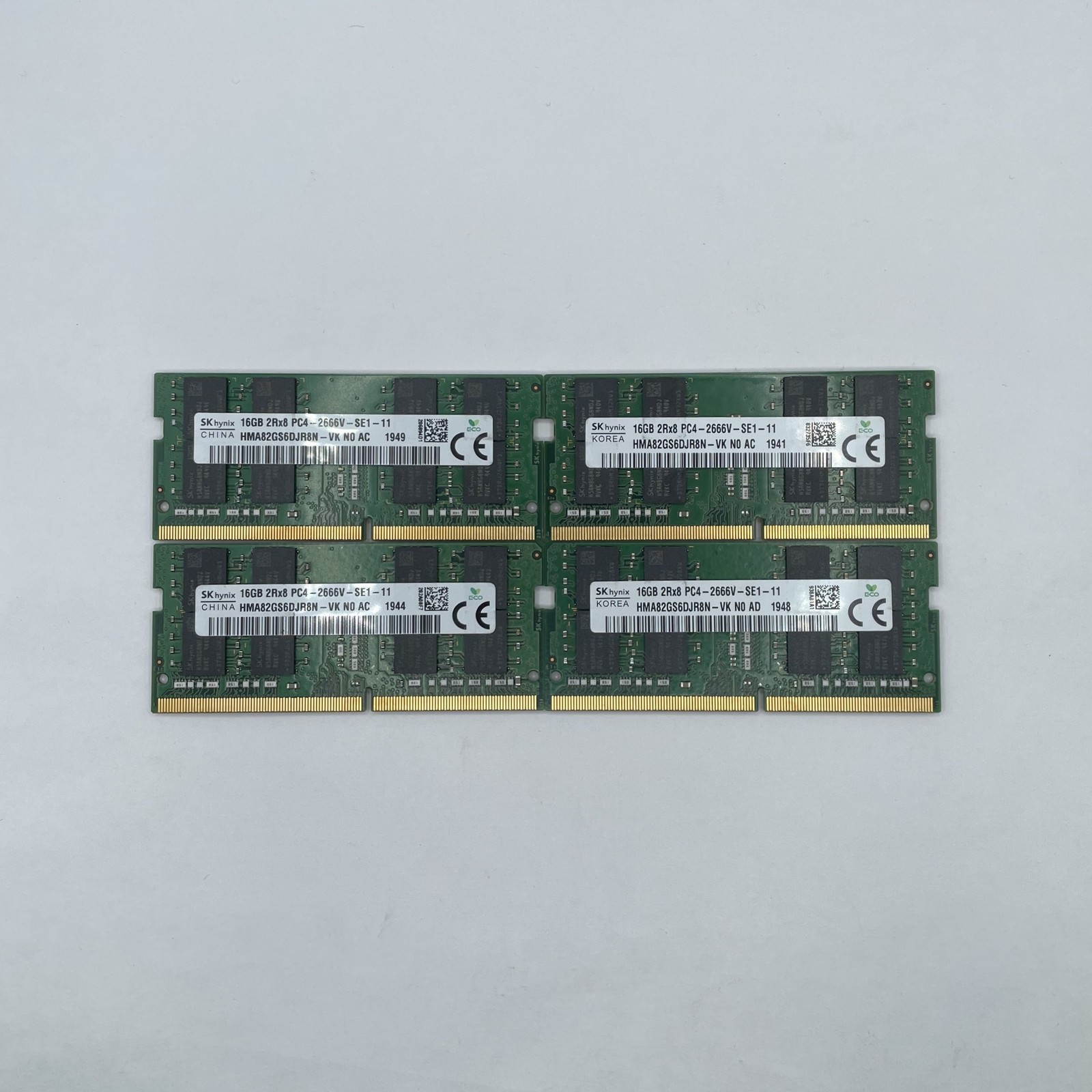 Lot of 4 SK Hynix 16GB DDR4 2666MHz PC4-21300 2Rx8 SODIMM RAM HMA82GS6DJR8N-VK