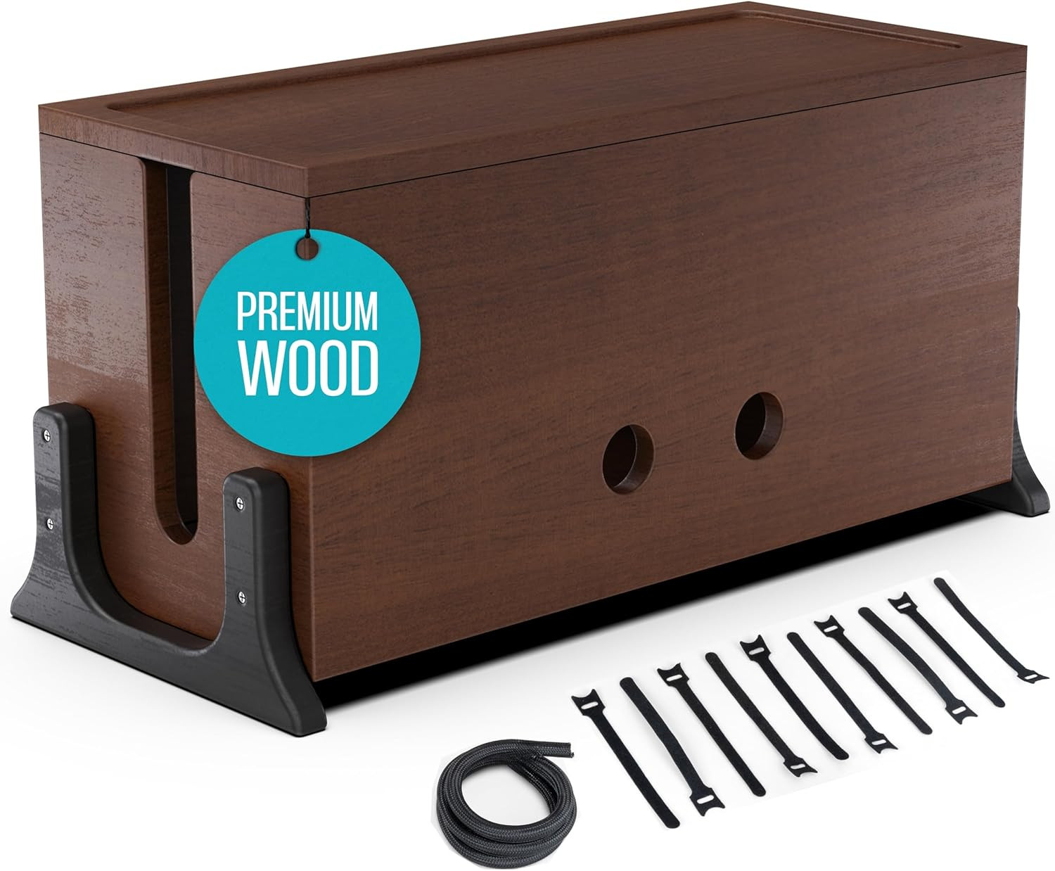 Extra Large Cable Management Box, Wood Cord Hider Box & Organizer for Power Stri
