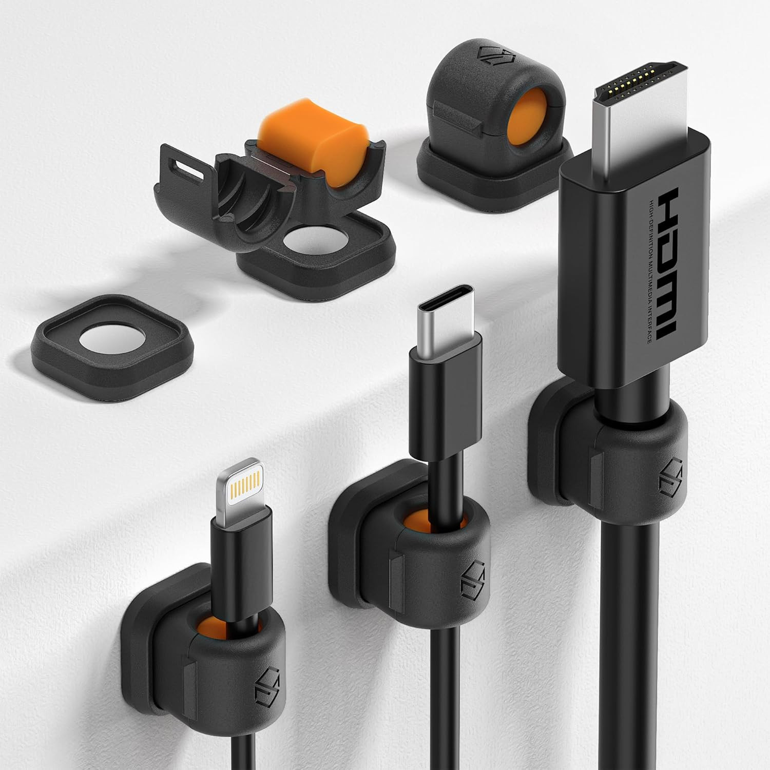 Magnetic Cable Clips 6 Pack, Cord Organizer for Desk, Black