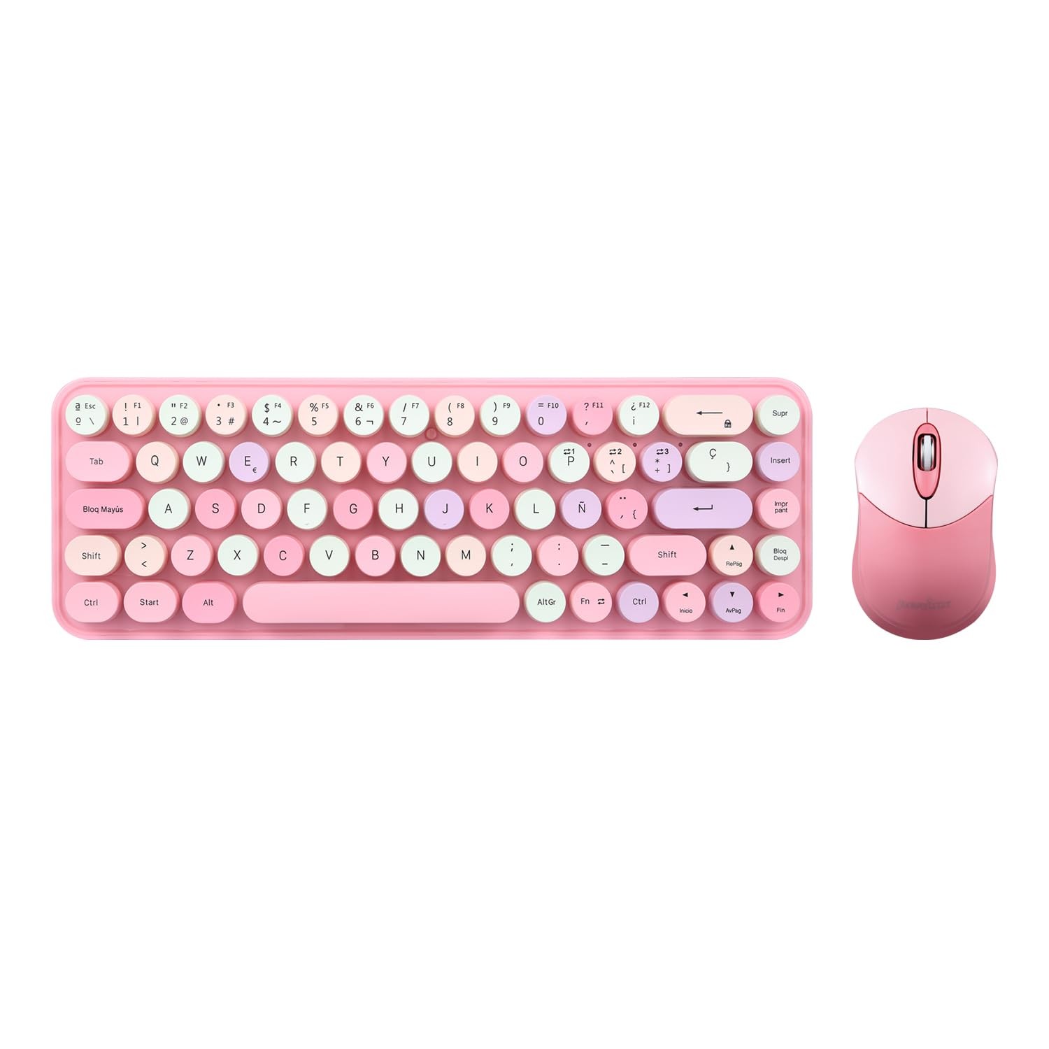 Pastel Pink PERIDUO802PK ES Bluetooth Wireless Mini Keyboard Mouse Combo