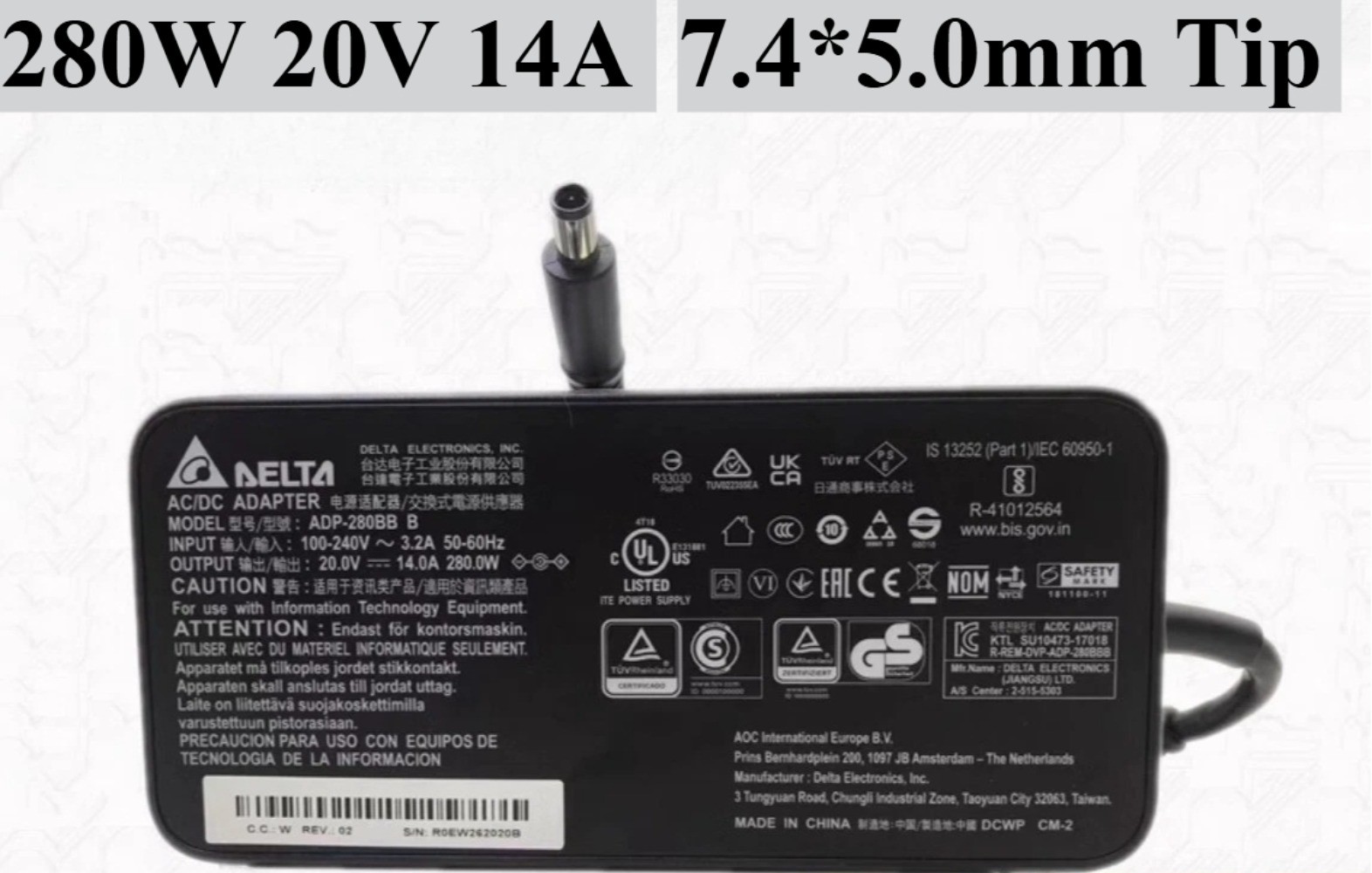 Delta 280W 20V 14A Adapter ADP-280BB B for Acer Predator X35 7.4*5.0mm Charger