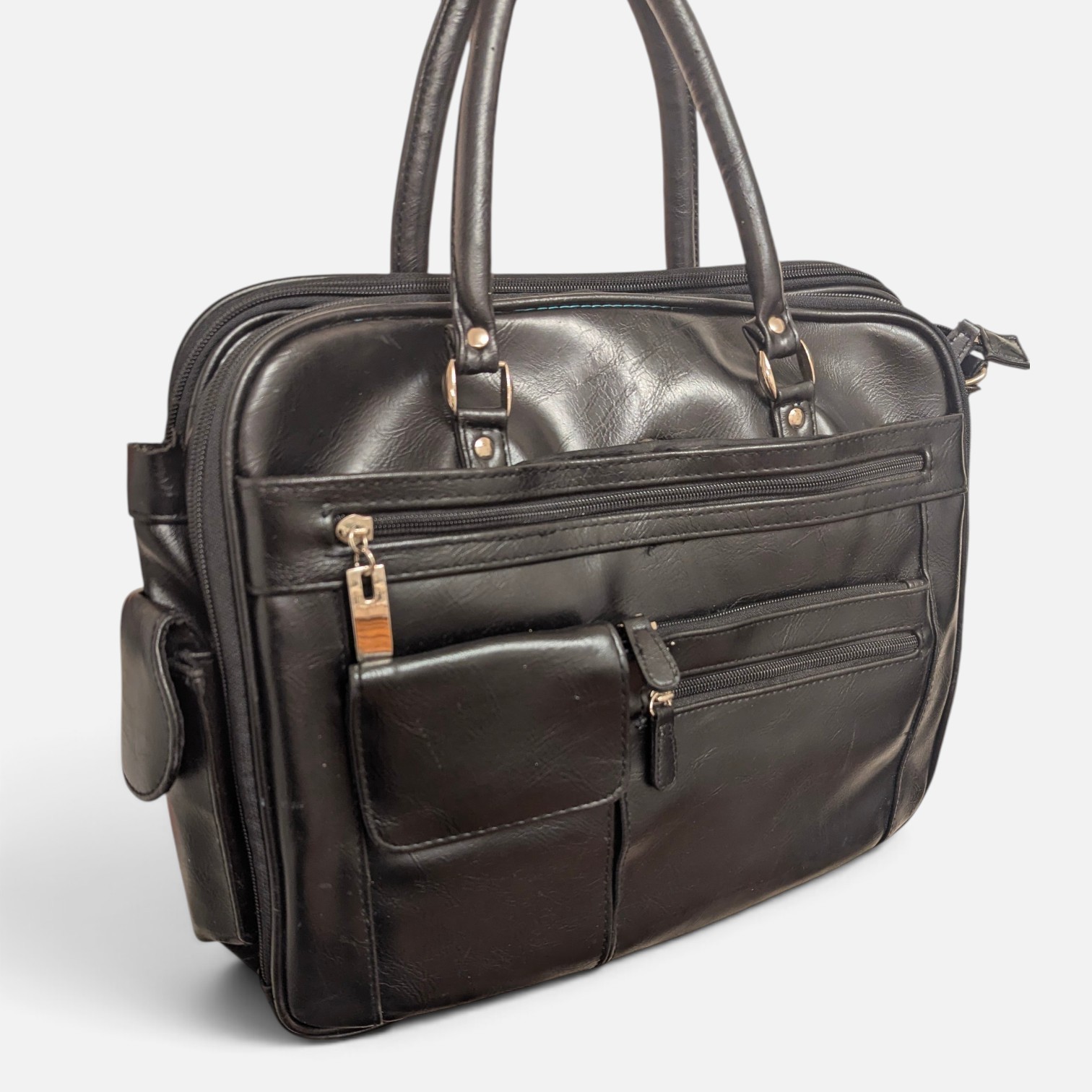 VERY nice Black Leather Laptop / Hand Bag Multi Pocket Bag For Travel
