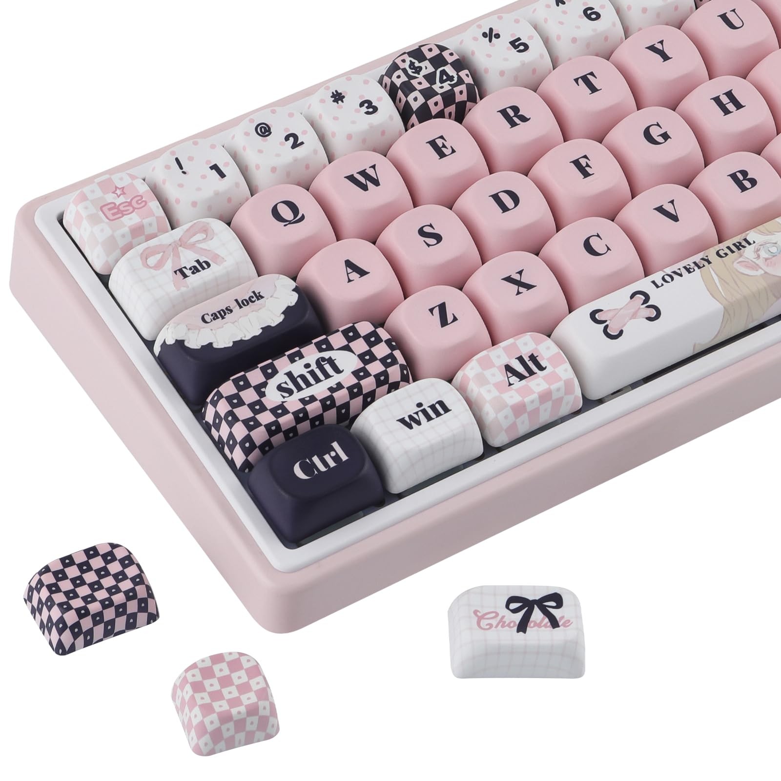 132 PCS PBT Keycaps Plaid Girl MOA Custom Mechanical Keyboard Keycap Set