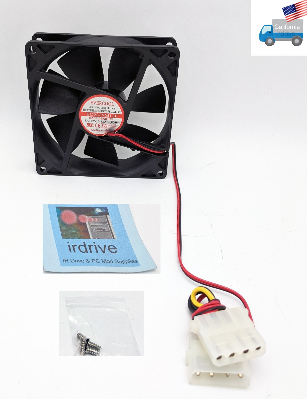 NEW Evercool EC9225M12C 92mm x 25 Ball Bearing 12V 0.15A PC CPU/Case Cooling Fan