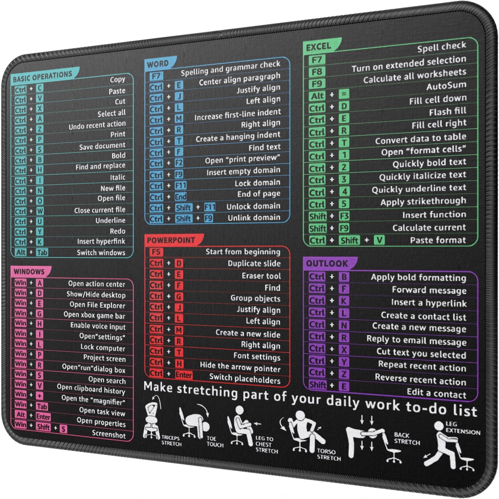 Essential Office Gaming Mouse Pad 8.5 x 11 Inch Shortcuts