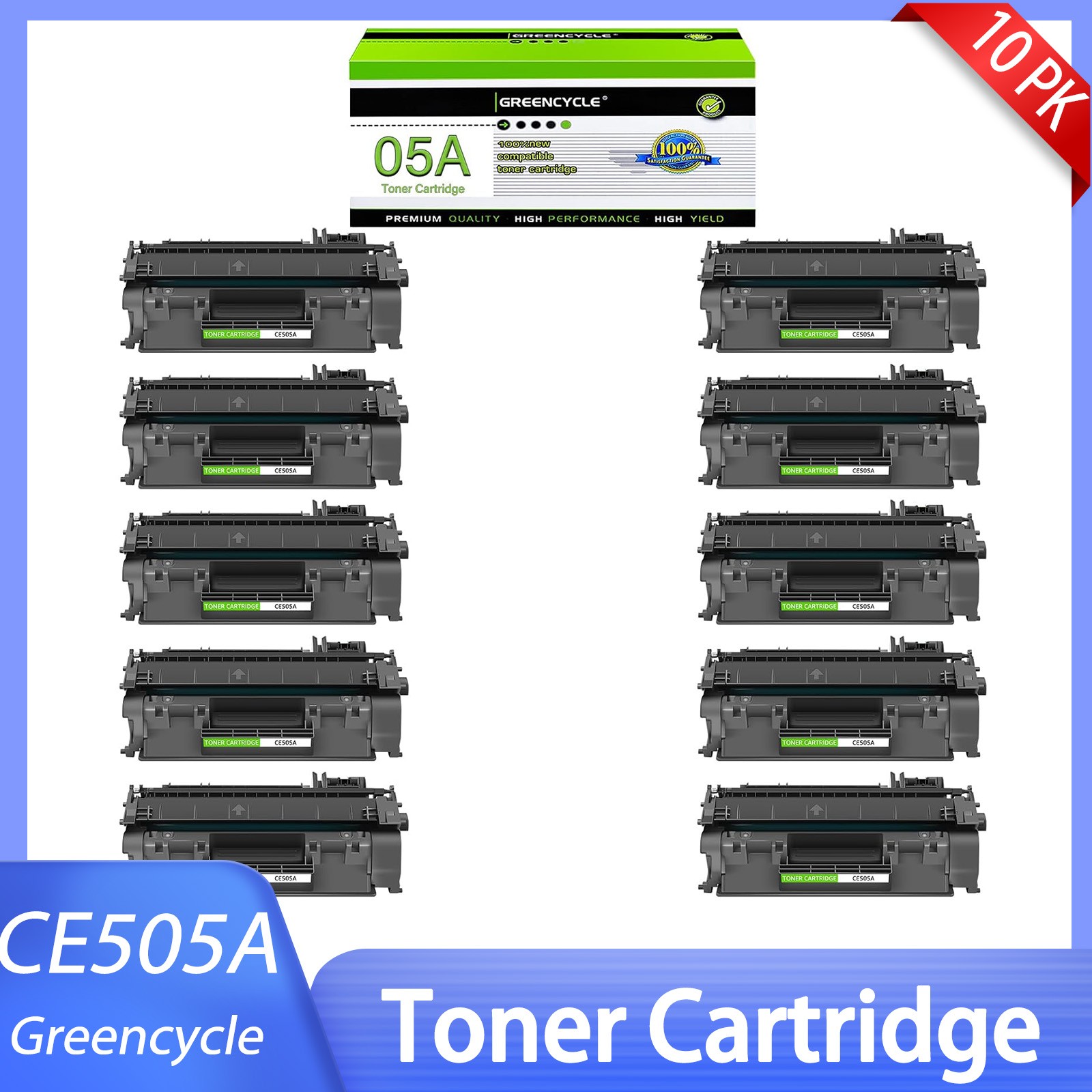 10-Pack Toner Cartridge for HP P2035 P2055 P2035n P2055dn P2030 05A CE505A Black