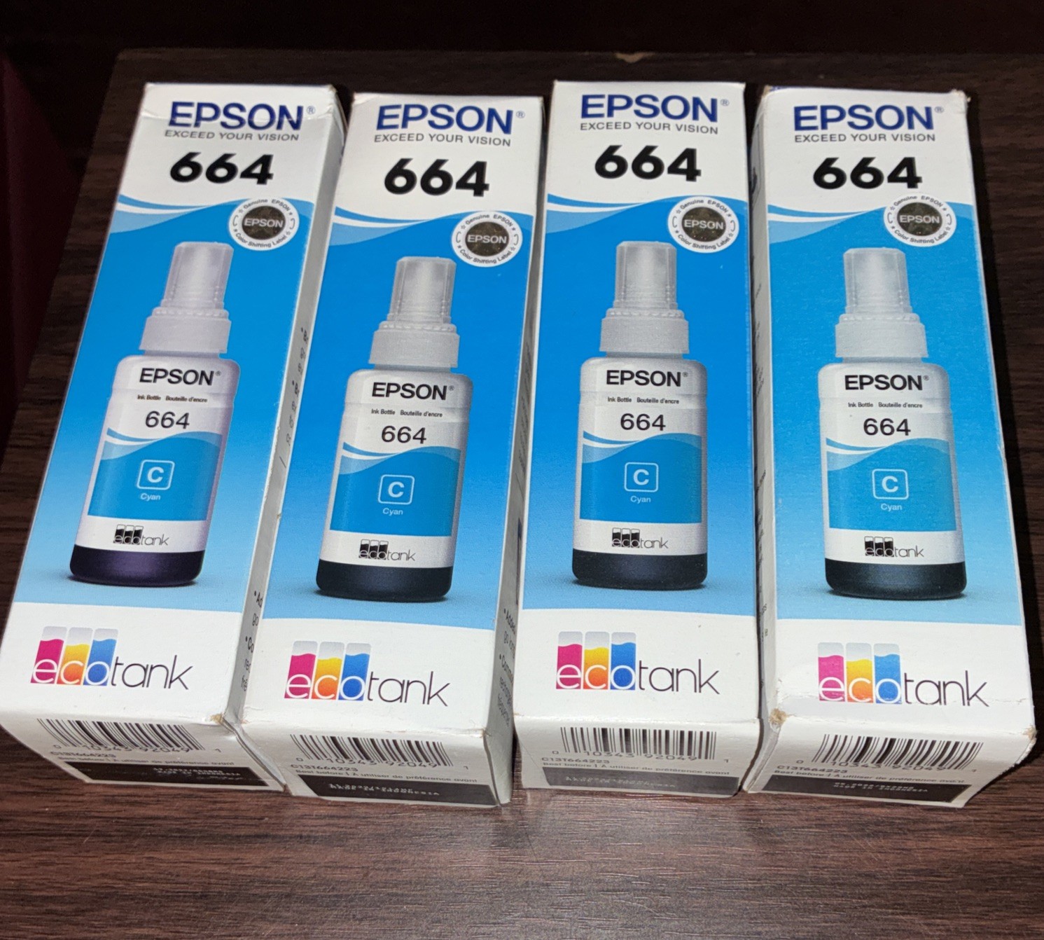 Lot of 4 Genuine Epson 664 Cyan EcoTank Ink Bottles T664220 Sealed *EXPIRED*