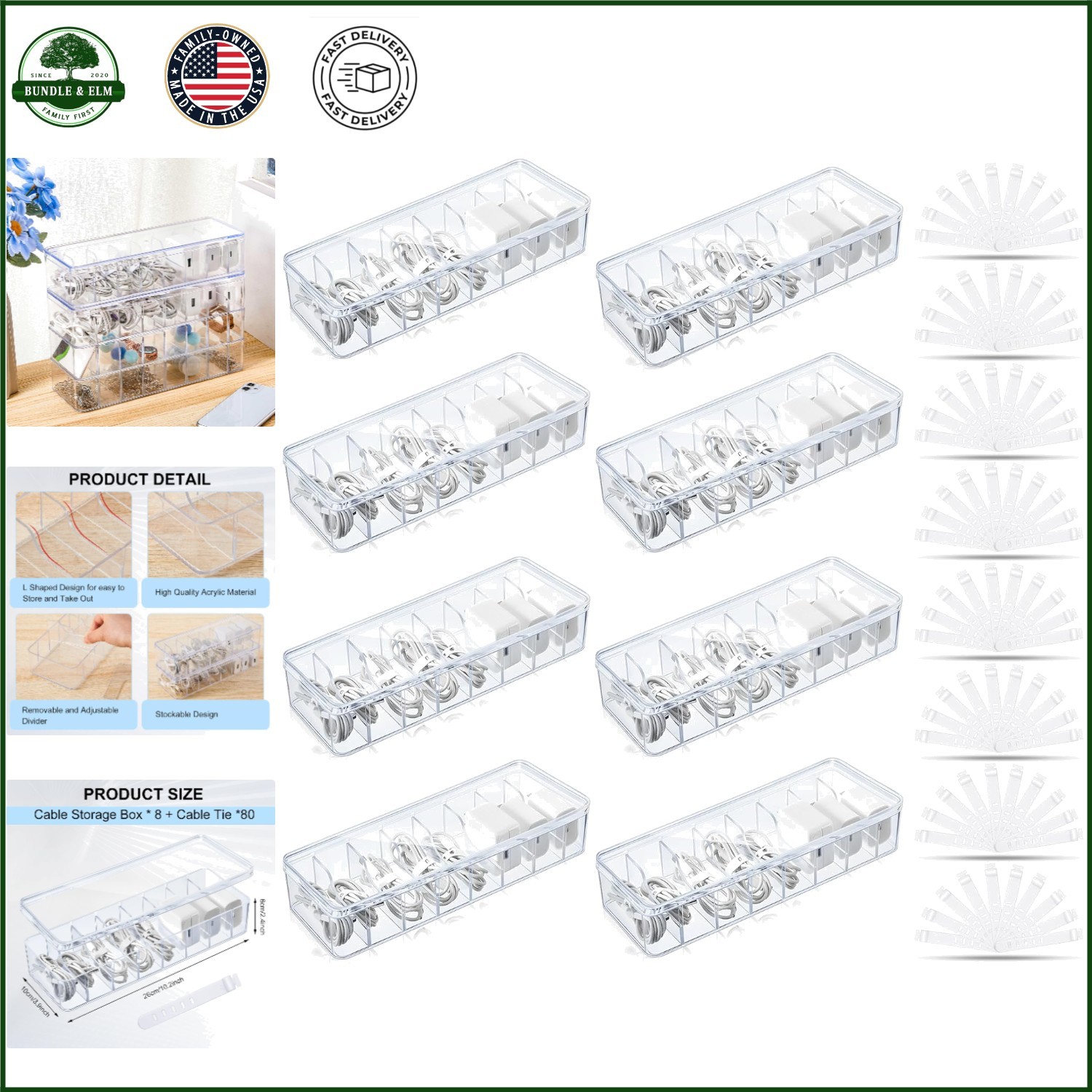 Durable Plastic Cord Organizer with Lid, Ideal for Small Accessories Storage