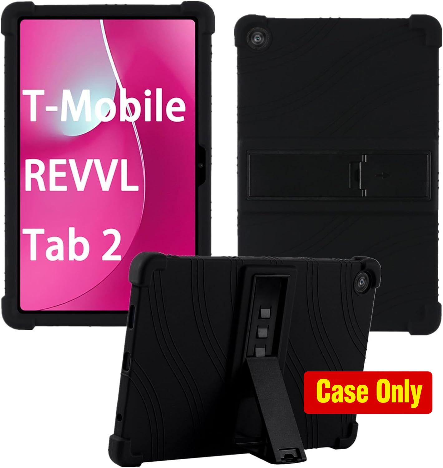 Soft Silicone Cover Case for T-Mobile REVVL Tab 2 10.1 Inch, Kids Safe with Stan