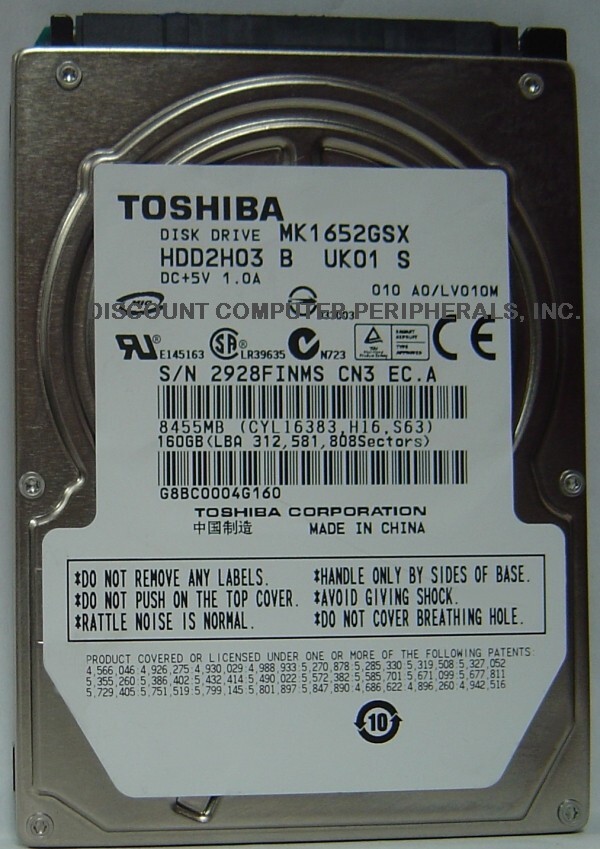 Toshiba 160GB SATA II 2.5" MK1652GSX HDD2H03 9.5MM Hard Drive Tested Good