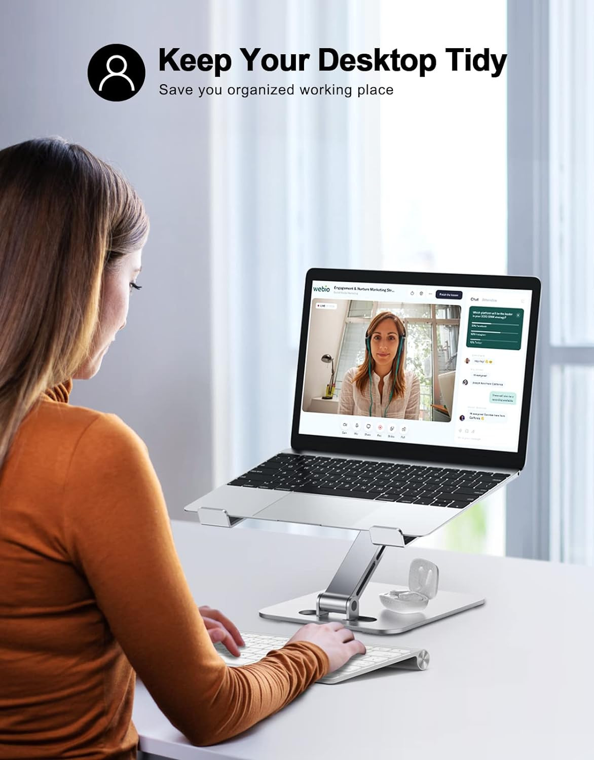 Foldable Aluminum Laptop Stand – Ergonomic Height Fix for Neck & Back Pain.