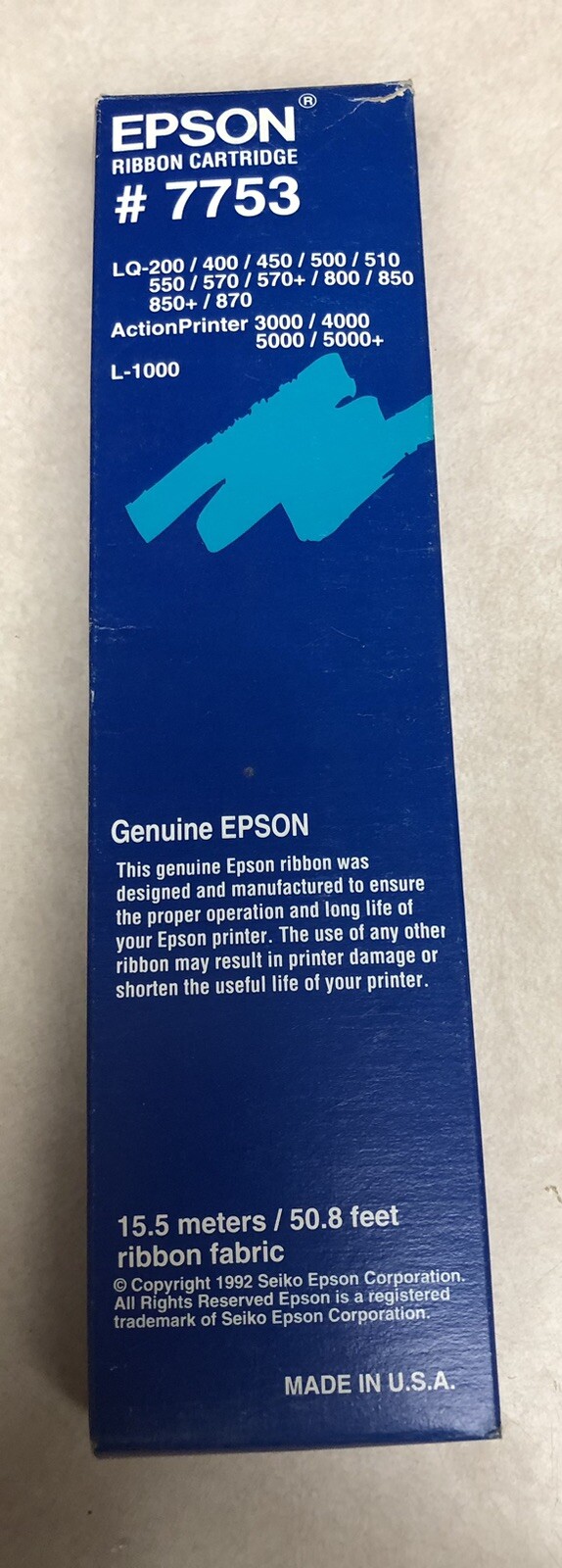 1 EPSON Black Ribbon Cartridge 7853 LQ-action Printer-L 50.8 Feet New