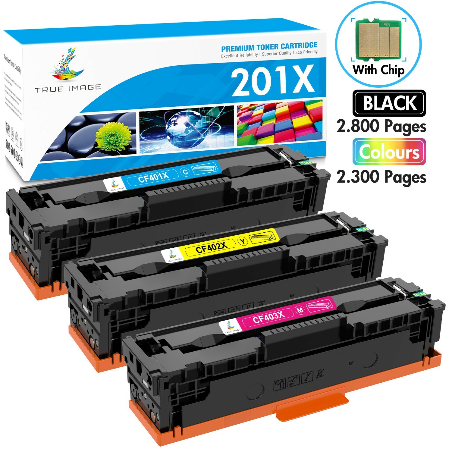 3PK CF400X Color Toner For HP 201X Laserjet Pro MFP M277c6 M277dw M252dw Printer