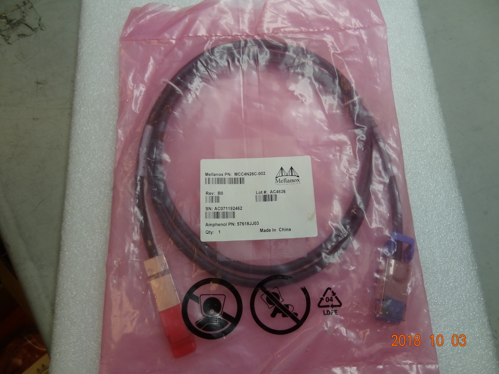 Mellanox MCC4N26C-002 2m 4X QSFP Micro Gigacn Hybrid Cable #T392